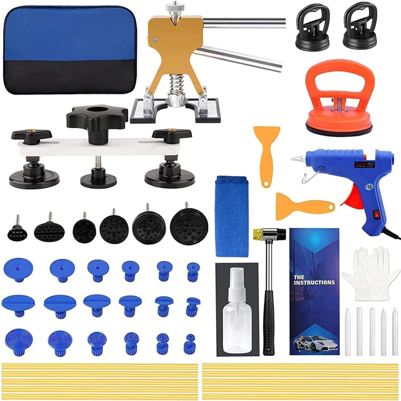 Paintless Dent Repair Kit 52pcs, Car Dent Puller Tool with Adjustable Golden Lifter, Bridge Puller, Suction Cup & Glue Gun for Automobile Body Dent Removal Remover Tools Kit