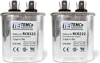 2 Pack TEMCo 7.5 uF Run Capacitor CBB65, 7.5 MFD, 370V, Oval, 50/60Hz | for HVAC AC Fan, Motor, Blower Applications