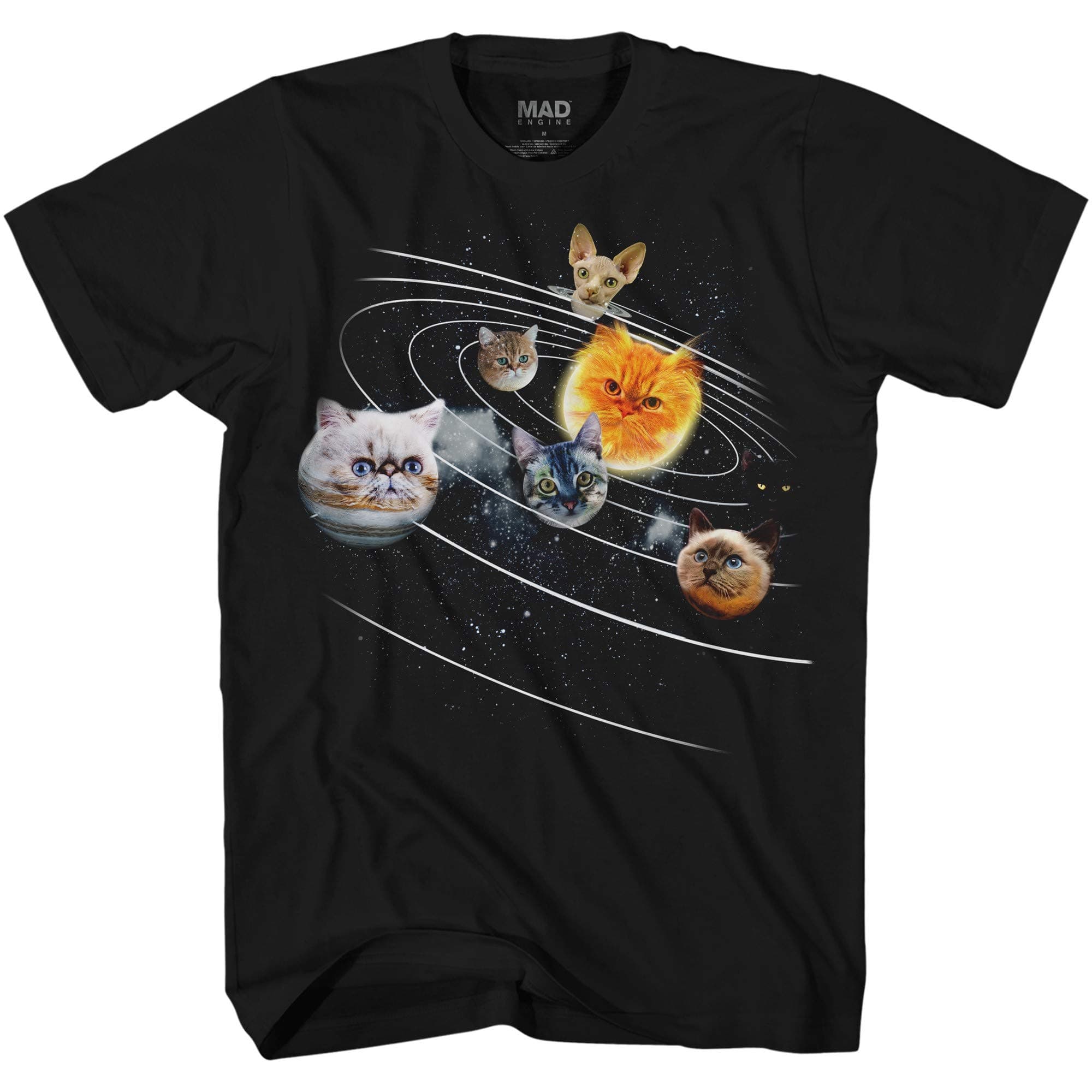 Cat Universe Galaxy Kitten Planets Solar Sun Earth Pluto Funny Humor Pun Adult Men's Graphic T-Shirt