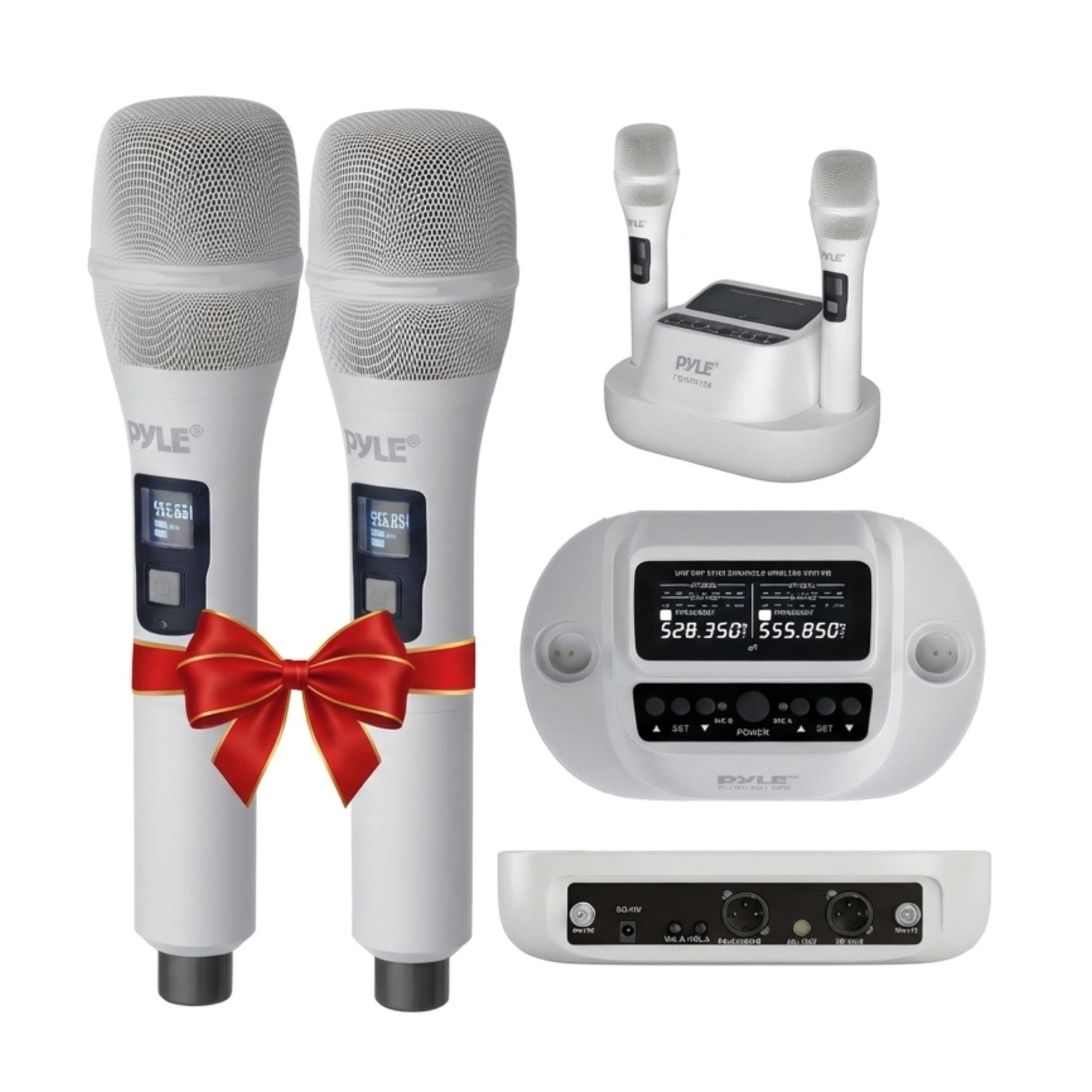 Pyle UHF Receiver System, Includes 2 USB 1200mAh Rechargeable Battery Handheld Microphones, Ideal for for Home Karaoke, Classroom, Office and Business Applications