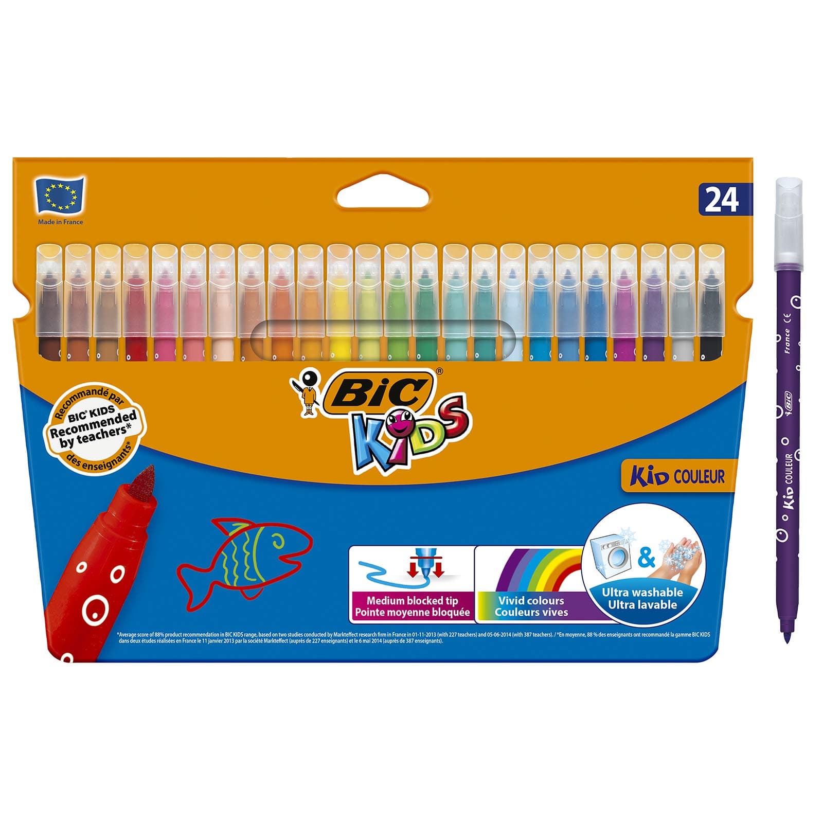 Kid Couleur Felt Tip Colouring Pens - Assorted Colours, Cardboard Wallet of 24 ,841800