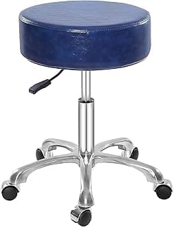 Leather Swivel Rolling Stool Chair ,Thick Padding,Adjustable Hydraulic Stool with Wheels for Medical Spa,Massage Salon,Home,Office ,Clinic,Studio (Blue)