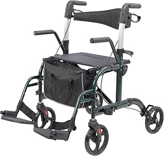 WINLOVE 2 in 1 Rollator Walkers for Seniors with Padded Seat- Medical Transport Chair Walker with Adjustable Handle and Reversible Backrest Green
