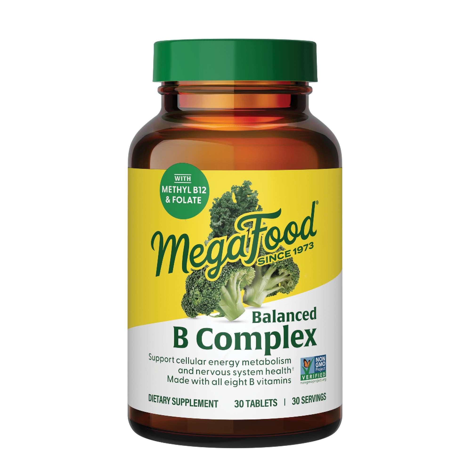MegaFood Balanced B Complex - B Complex Vitamin Supplement, 8 B Vitamins including Vitamin B6, Vitamin B12, Folate, Biotin & more, Supports Cellular Energy Production, Vegan, Gluten Free - 30 Tablets