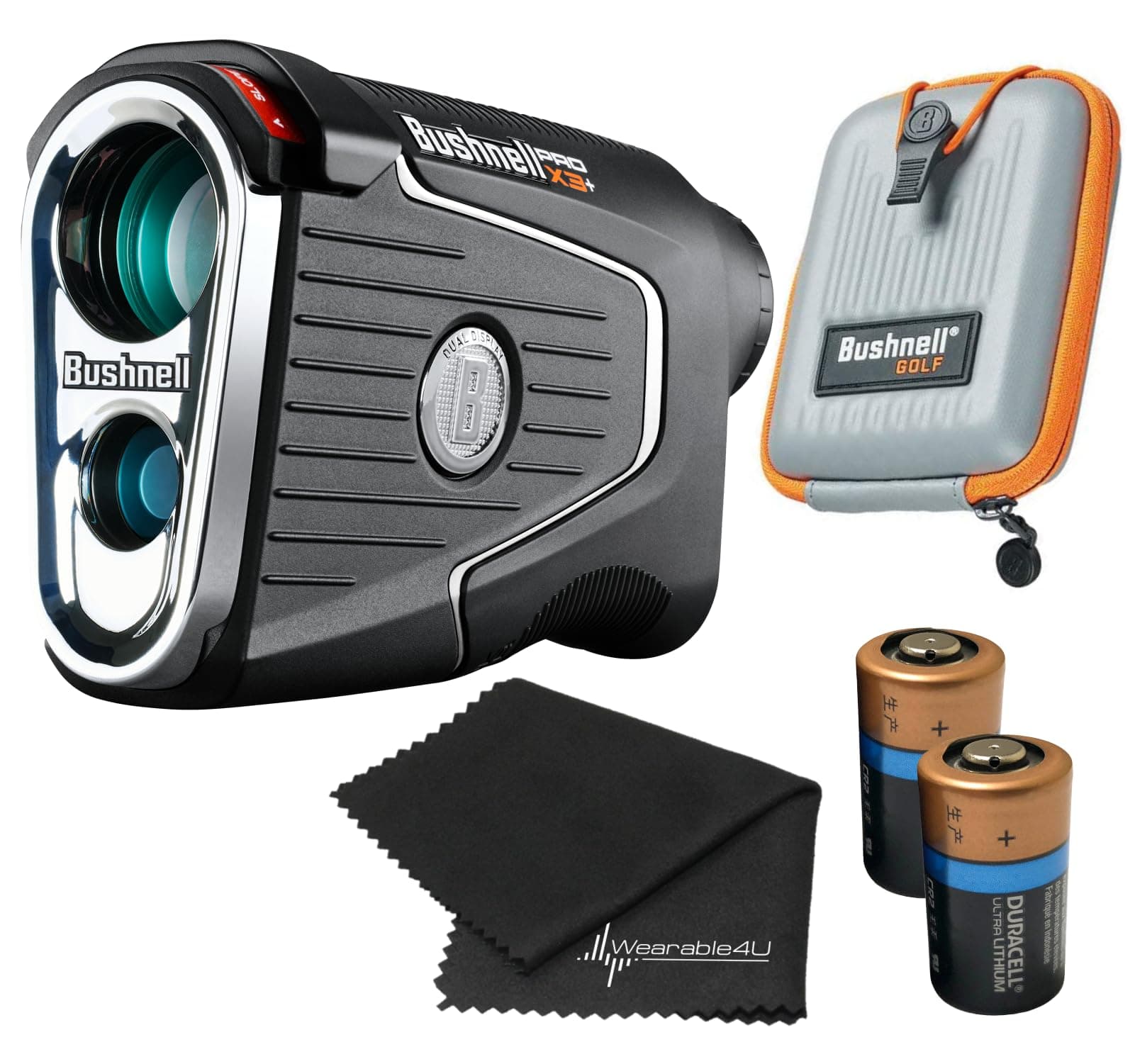Bushnell PRO X3 / Pro X3+ (Plus) Advanced Laser Golf Rangefinder with Included Carrying Case, Carabiner, Lens Cloth, and Selected Wearable4U Bundle