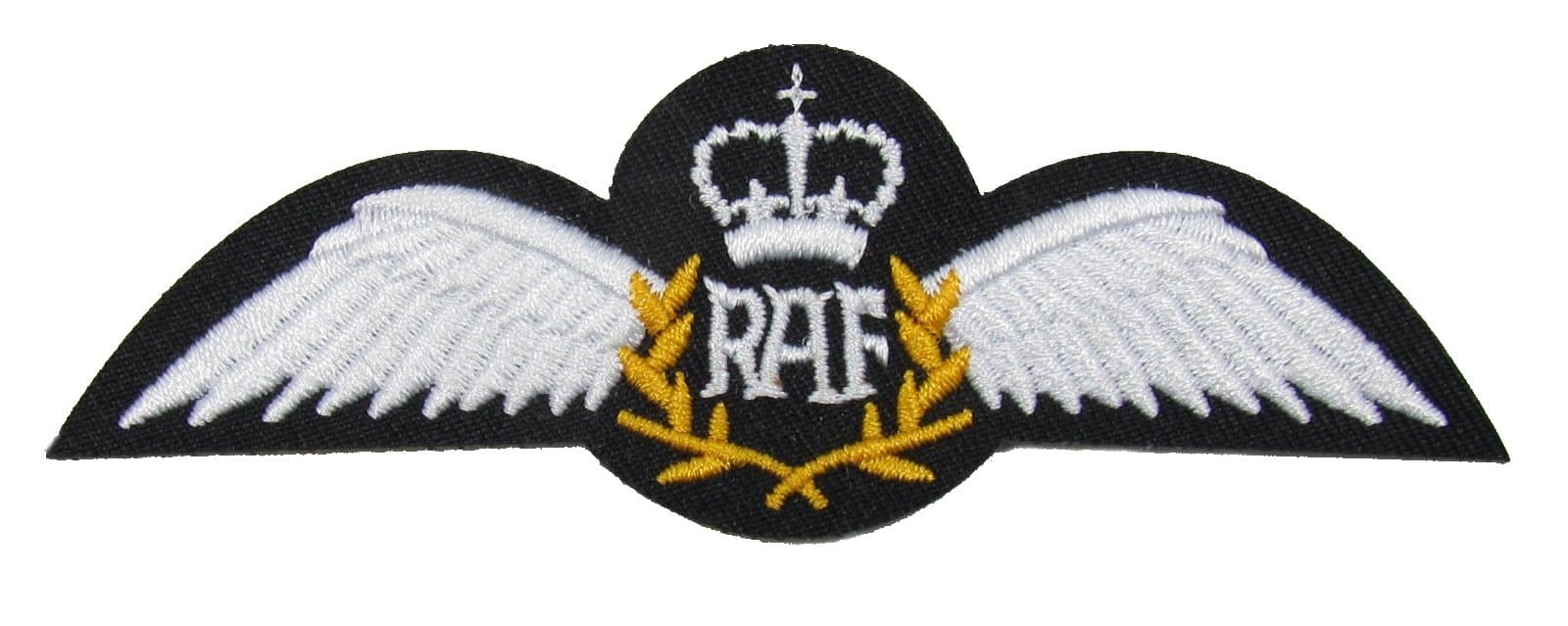 GHG RAF Pilot Wings Iron or Sew On Embroidered Patch Badge Air Force Military Uniform R1634, White, L