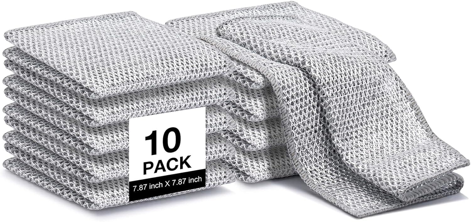MAGIC CLOTH PACK OF 10Pcs Non Scratch Wire Dishcloth, Multipurpose Wire Dishwashing Rag for Wet and Dry, Multifunctional Dish Rags for Washing Dishes, Reusable Steel Wool Scrubber for Kitchen Cleaning