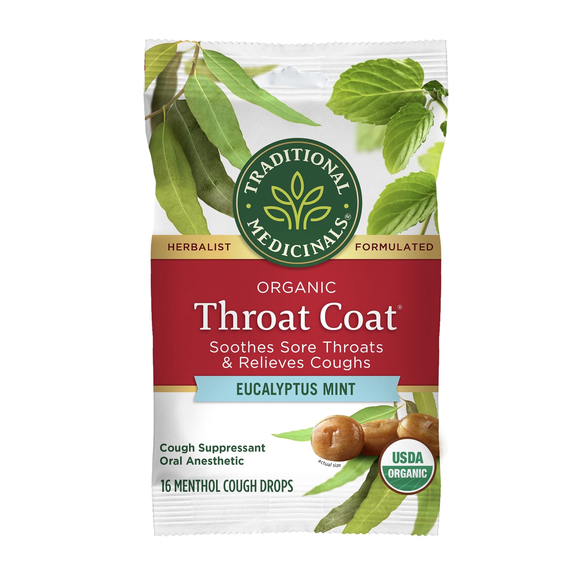 Organic Throat Coat Lozenges Eucalyptus Mint