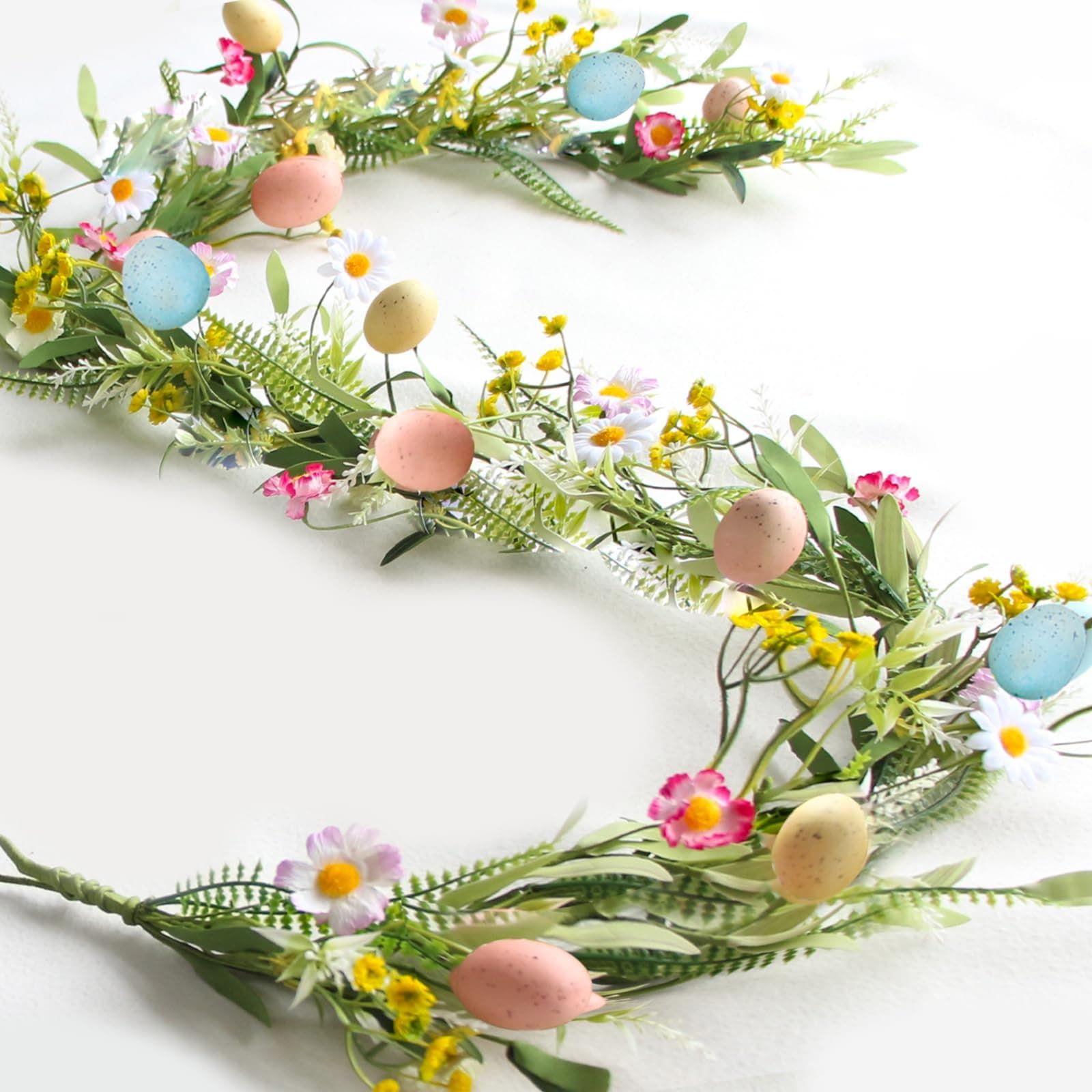 ZIFTY 5FT Easter Garland Faux Spring Vine with Easter Eggs Berries for Rustic Mantle Arch Home Table Tree Decoration (Green/Blue/Pink)