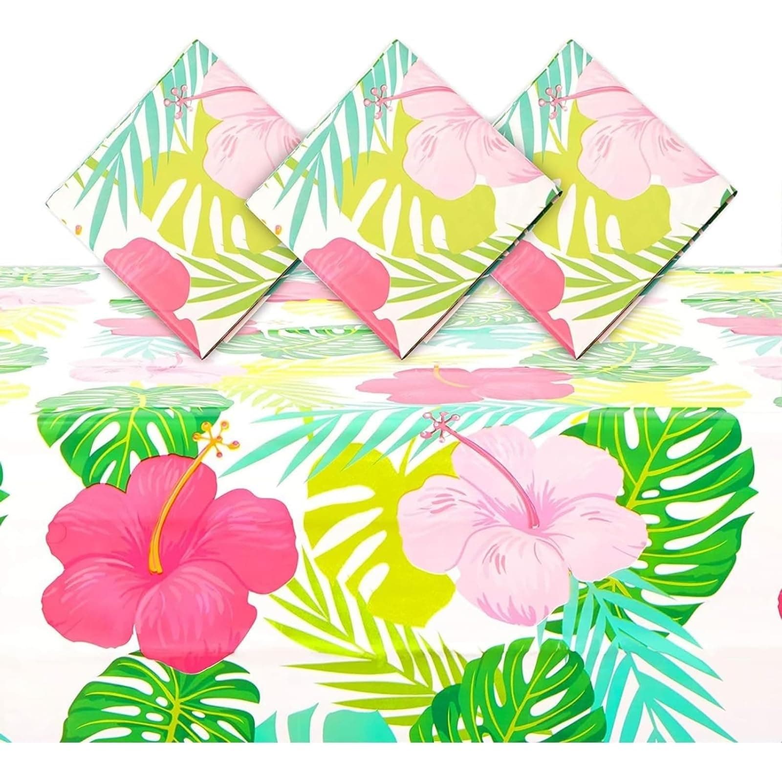 Sparkle and Bash Luau Plastic Tablecloths - 54 x 108 in, Multicolor, Pack of 3 - Tropical Hibiscus Covers for Hawaiian Party Decorations & Luau Party Tablecloths