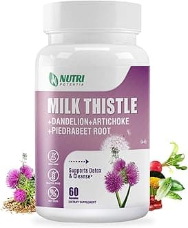 Milk Thistle Supplement with Dandelion Root, Artichoke Extract, 80% Silymarin for Liver Support- Liver Cleanse Detox & Repair Formula, Non-GMO - 60 Capsules