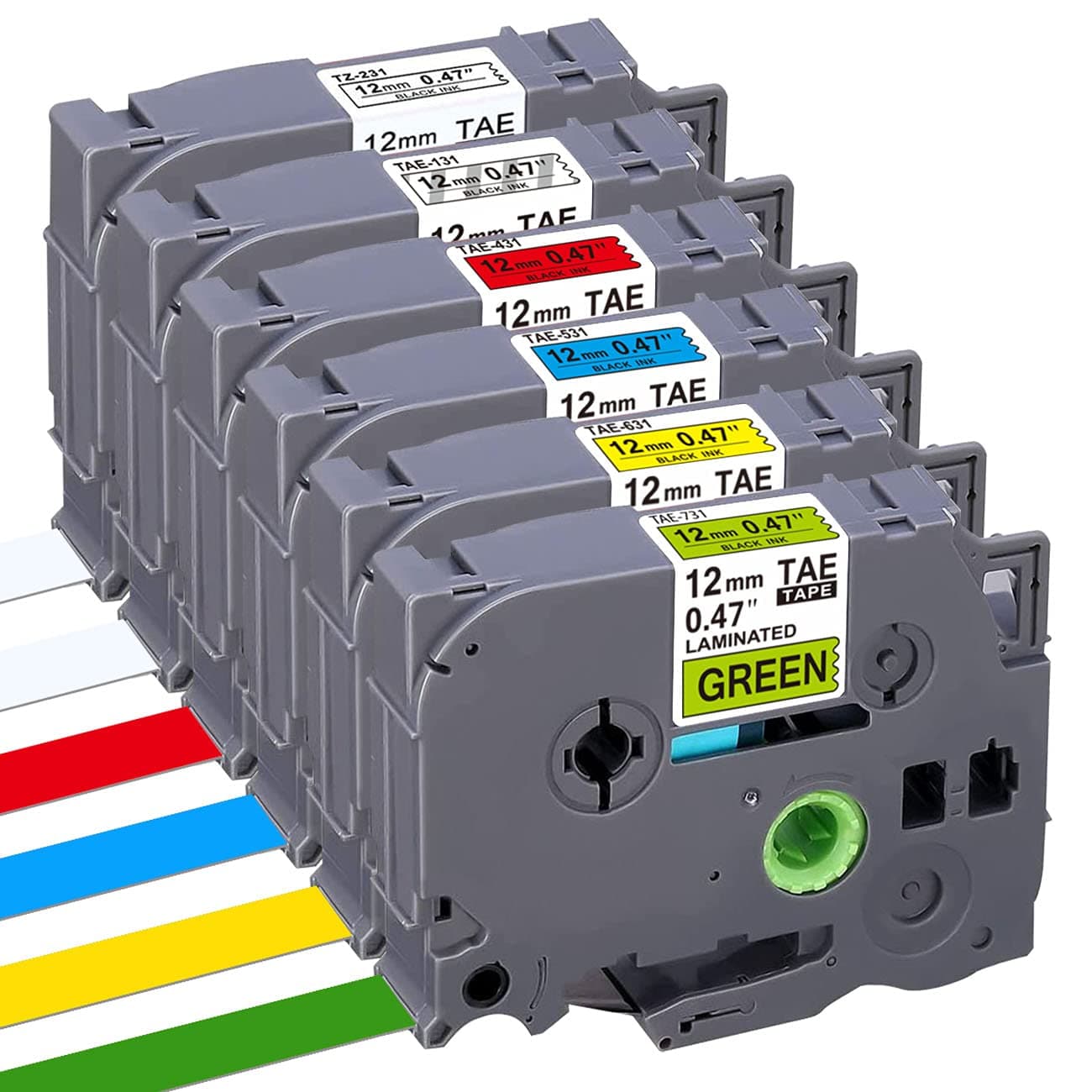 BEYONDTEK Compatible with Brother Label Printer Tape P Touch TZe 12mm 0.47 Black on Clear/White/Red/Blue/Yellow/Green Label Maker Tape Use for Brother PT-H200, PT-H110 P-Touch Labeller