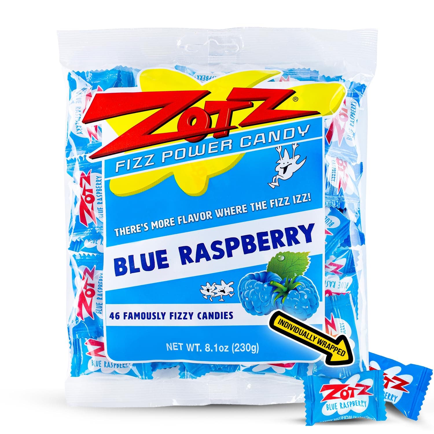Fizzy Old Fashioned Hard Candy Fruit Flavored Blue Raspberry Candy, Individually Wrapped Hard Candy, From Italy Since 1970 (Bag 46 Units)