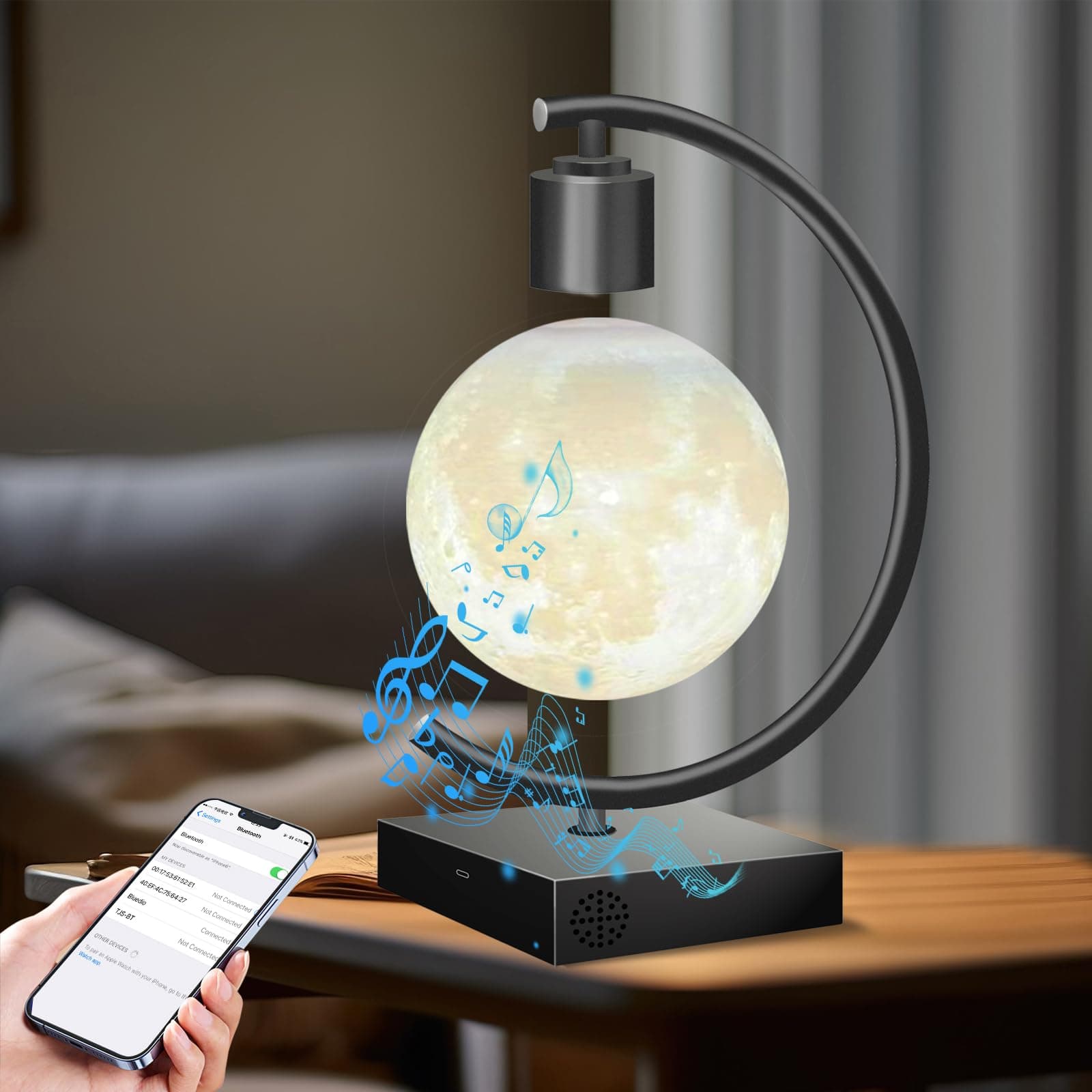Levitating Moon Lamp with Cool Bluetooth Speaker and 3D-Printed Floating Moon Ideal Gift for Friends Families on Holiday
