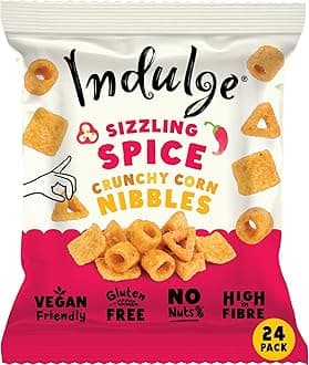 Indulge - Crunchy Corn Nibbles - Sizzling Spice Flavour - Gluten Free, Low Salt, Low Fat, Nut Free, Vegan - 20g x 24 bags (20g (Pack of 24), Sizzling Spice)