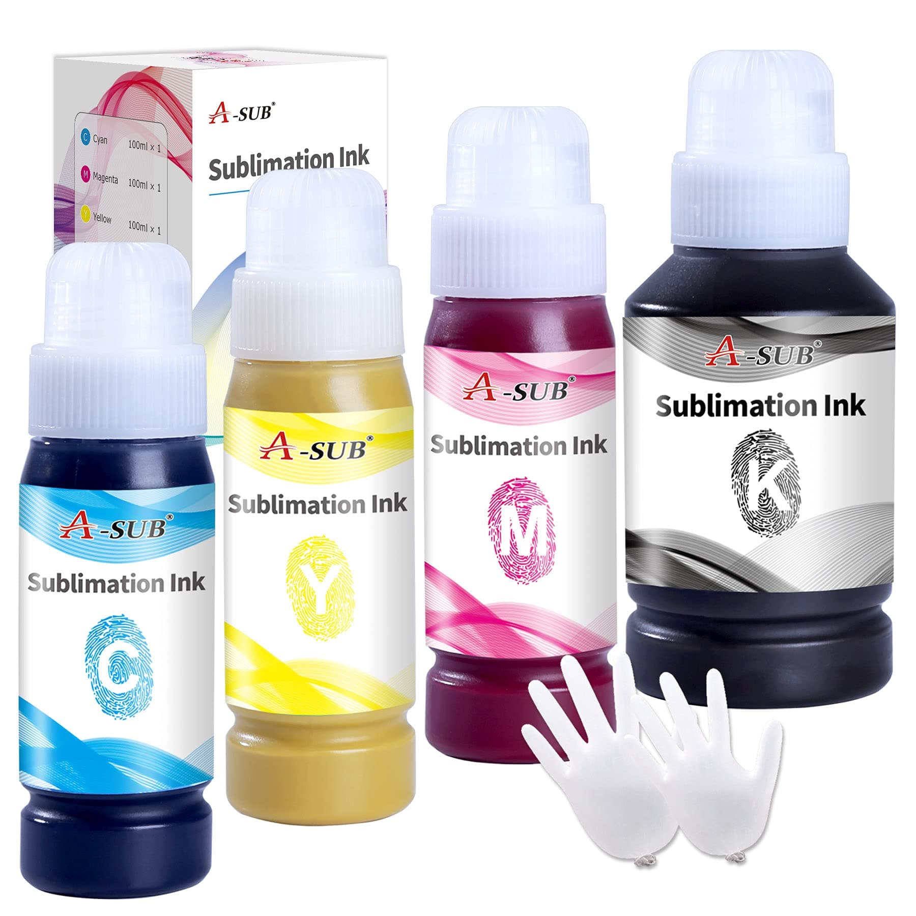 A-SUB Sublimation Ink Refilled Bottles for ET-2800 ET-2803 ET-2850 ET-2400 ET-2720 ET-2760 ET-4800 ET-4700 ET-4760 ET-15000 Heat Transfer on Mug, Tumbler, T-Shirt