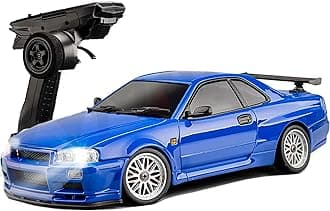 LD1899 1/18 RC Drift Car GTR R34 2.4GHz RWD with Gyroscope on Road Alloy Body Shell Racing Cars Radio Control (Blue)