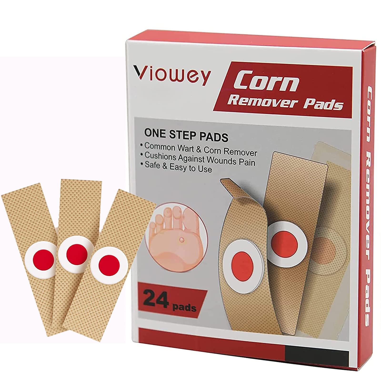 Viowey 24Pads Corn Remover Pads, Foot Corn Remover Patch, Toe Corn and Callus Removal,Corn Relief and Foot Care，Corn Plasters with Hole for Feet, Hand