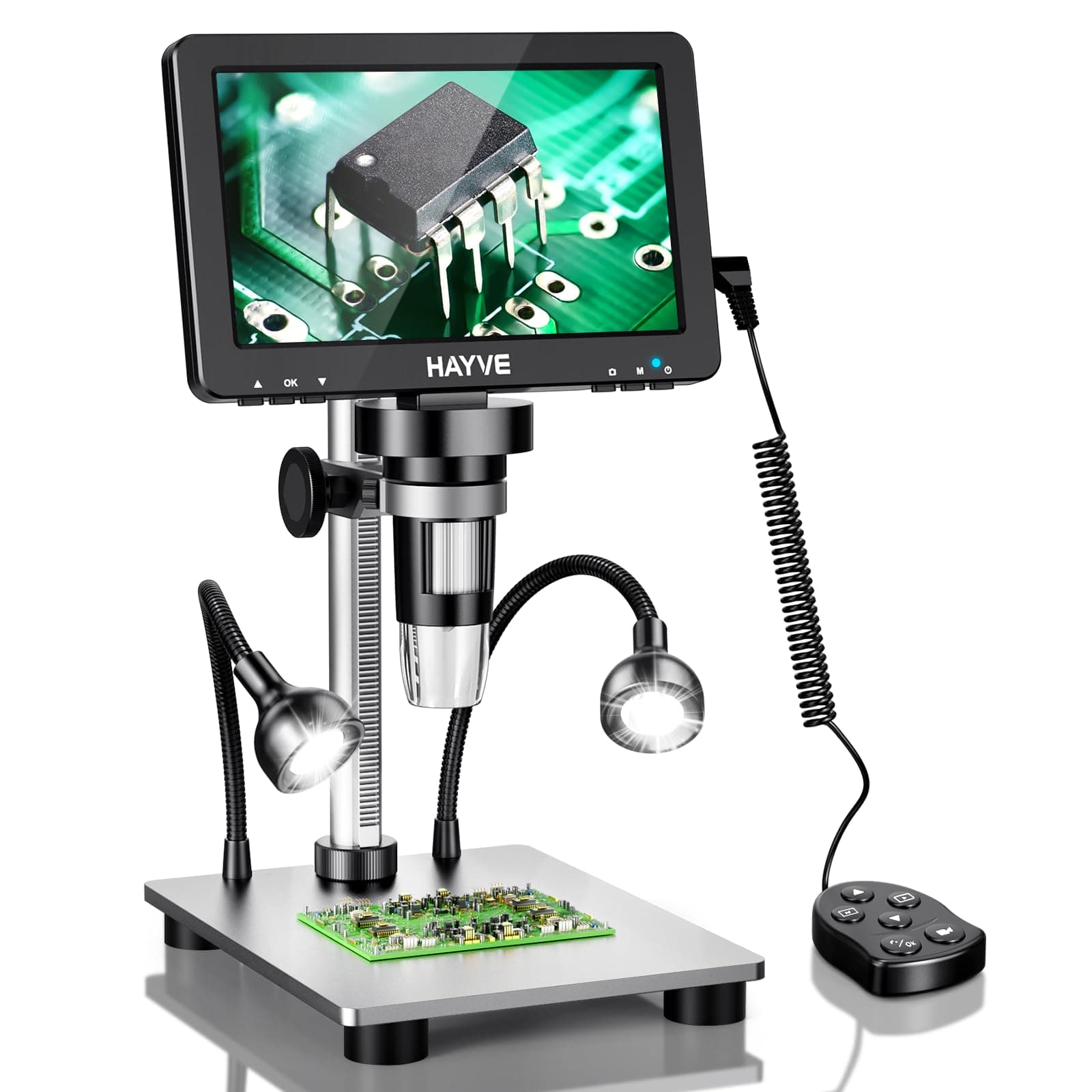 7" LCD Digital Microscope, 1200X Magnification for Coin PCB Circuit Repair Soldering, 16MP Camera Sensor Coin Microscope, Wired Remote, 10 LED Light, Compatible with Windows/Mac OS