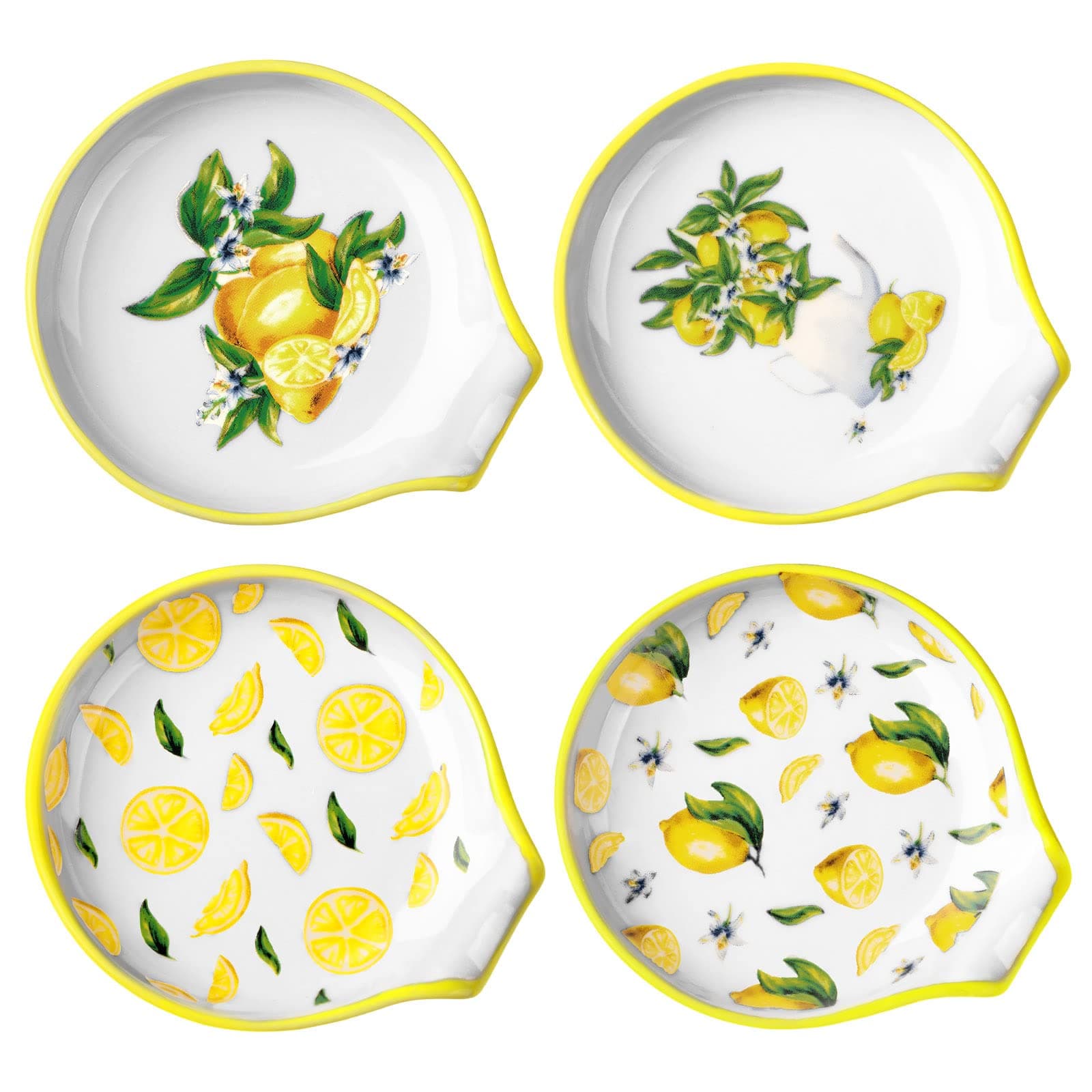 WILLBOND 4 Pcs Ceramic Spoon Rest for Stove Top Cute Lemon Tea Spoon Rest Kitchen Decor Farmhouse Housewarming Gifts for Spoons Ladles Cooking Utensil Holder Kitchen Counter Decoration