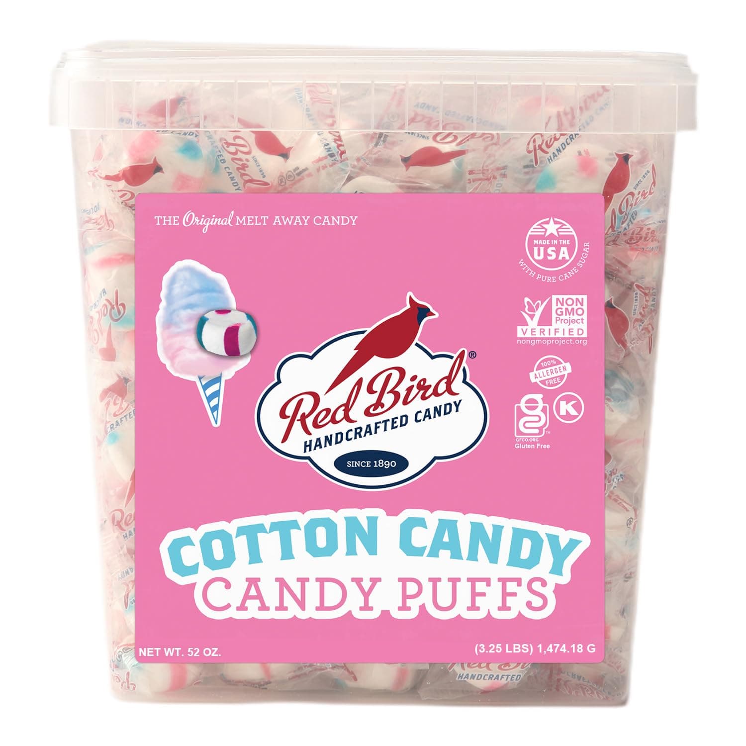 Red Bird Cotton Candy Flavored Candy, Mints Individually Wrapped, Unique Candy, 52 oz Tub