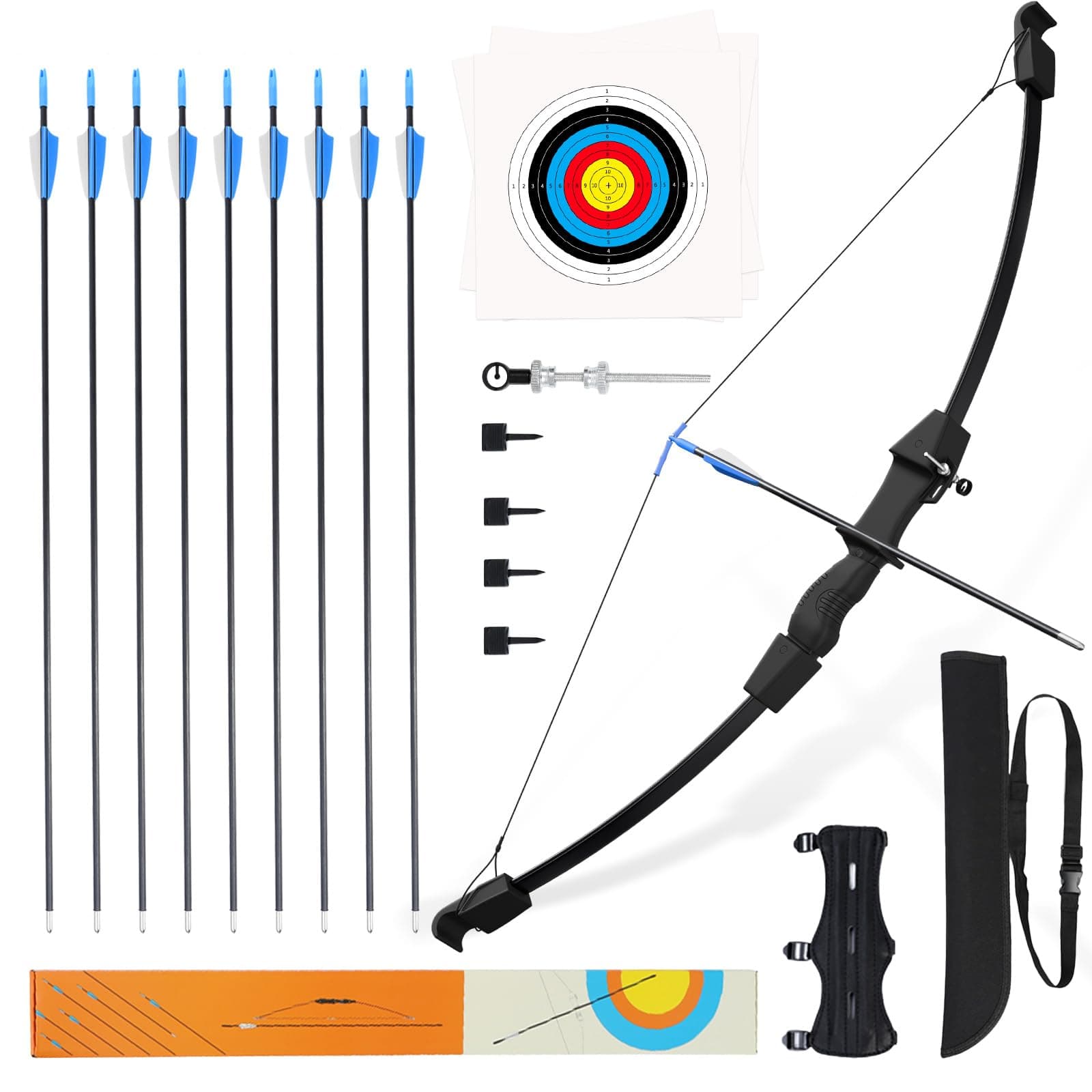 45" Bow and Arrow Set for Kids Archery Beginner Gift Recurve Bow Kit with 9 Arrows 2 Target Face 18 Lb for Teen Outdoor Sports Game Hunting Toy