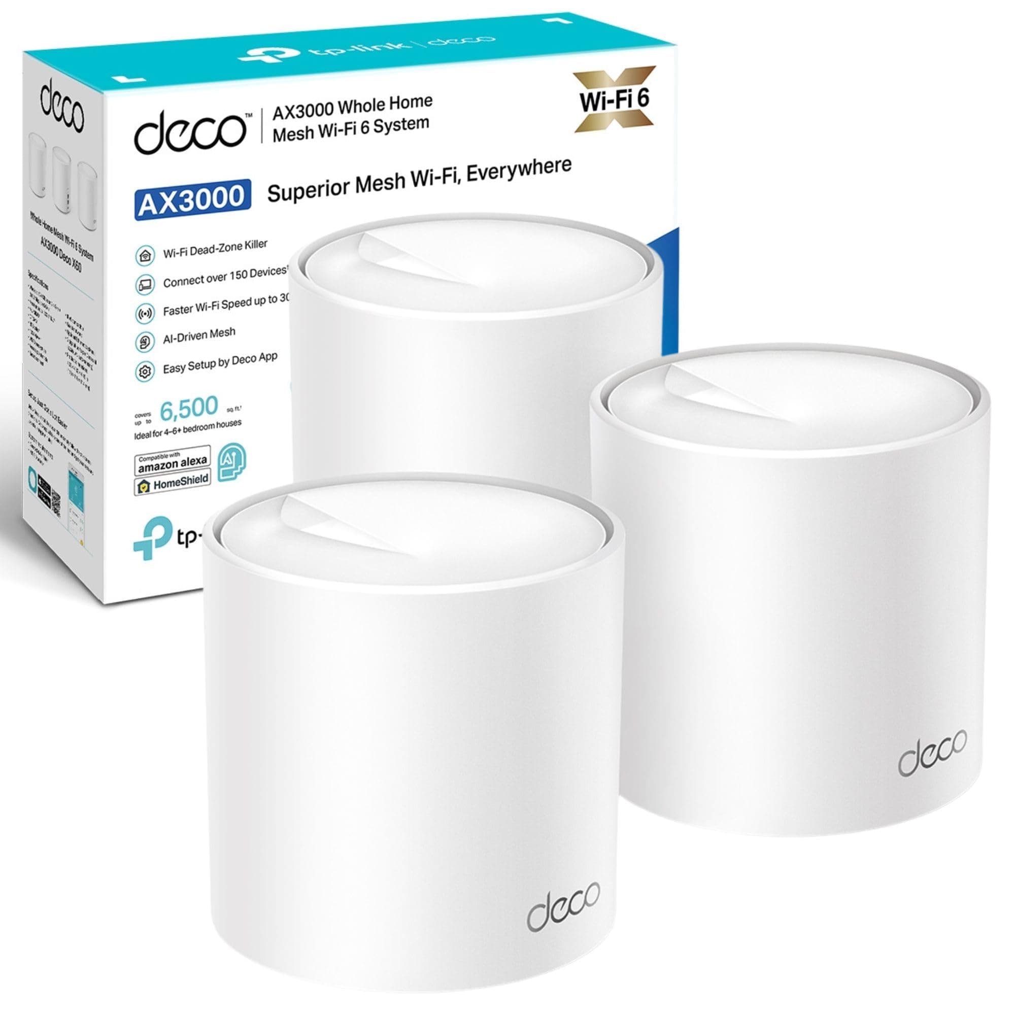 Deco X50(3-pack) AX3000Mbps Mesh WiFi 6 System, AI-Driven, Coverage up to 6500ft²,WiFi Mesh System, WiFi Router, WiFi Extender Booster, Gaming & 4K, Easy Setup, Alexa & Google Home