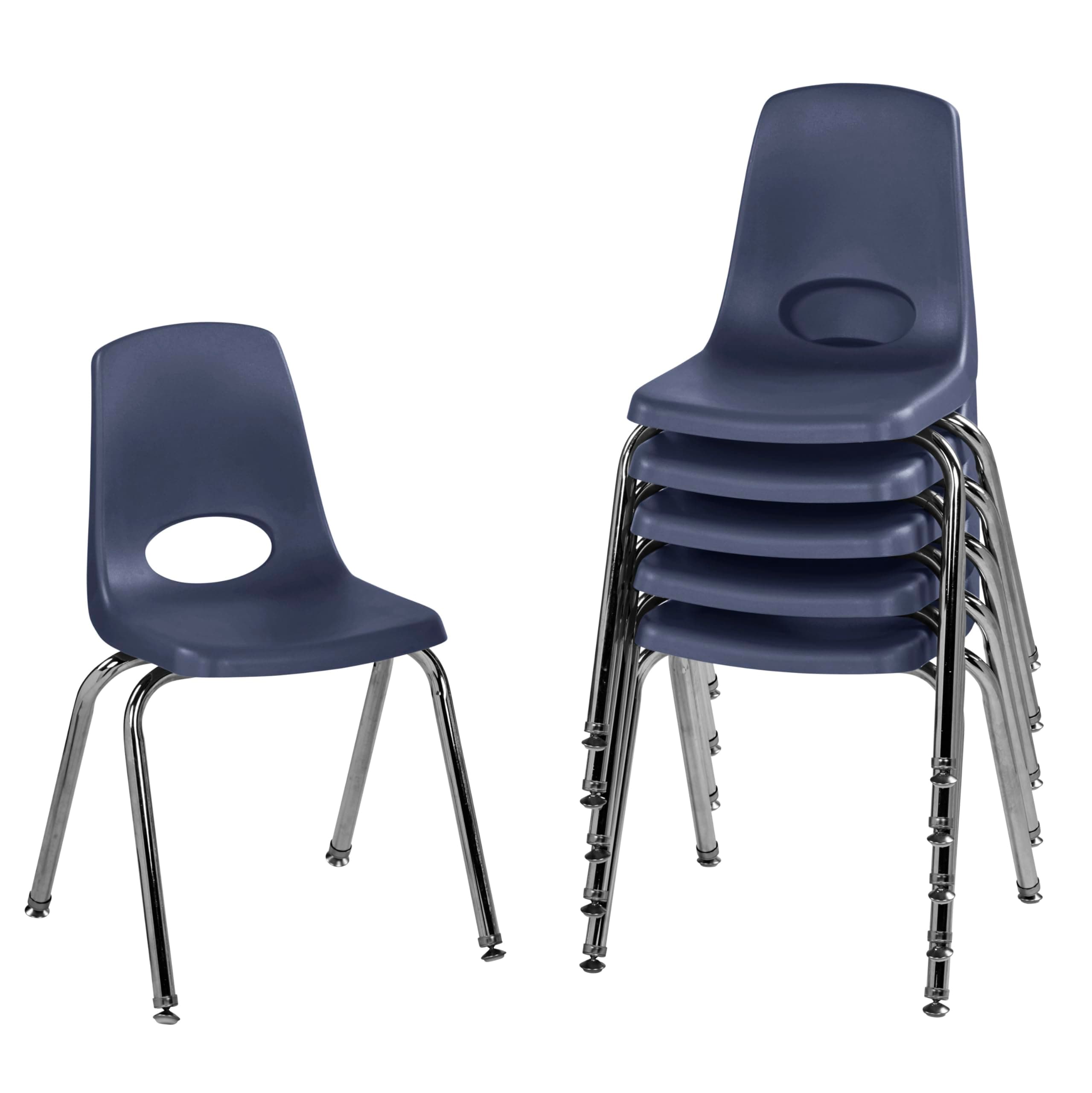 FDP 16" School Stack Chair,Stacking Student Seat with Chromed Steel Legs and Nylon Swivel Glides For In-Home Learning or Classroom - Navy (6-Pack), 10368-NV