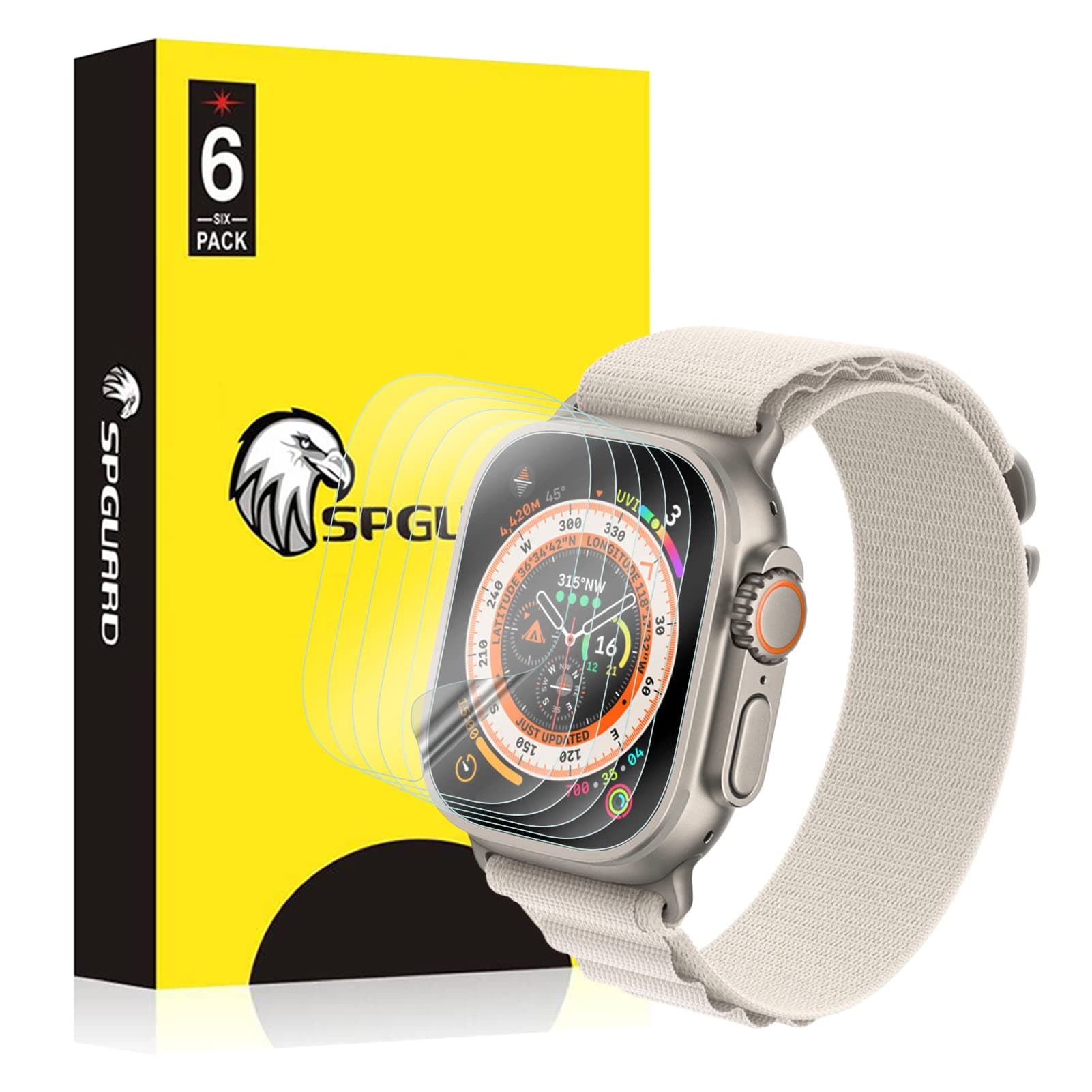 SPGUARD [6-Pack] Screen Protector for Apple Watch Ultra 49mm LiquidSkin[Self Healing][Max Coverage] Screen Protector Anti-Bubble HD Clear TPU Slim Soft Film for Apple Watch 49mm Screen Protector