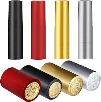 Blulu 200 Pieces PVC Heat Shrink Capsules Wine Shrink Wrap Wine Bottle Capsules Shrink Caps for Wine Cellars and Home Use (Black, Red, Gold, Silver)