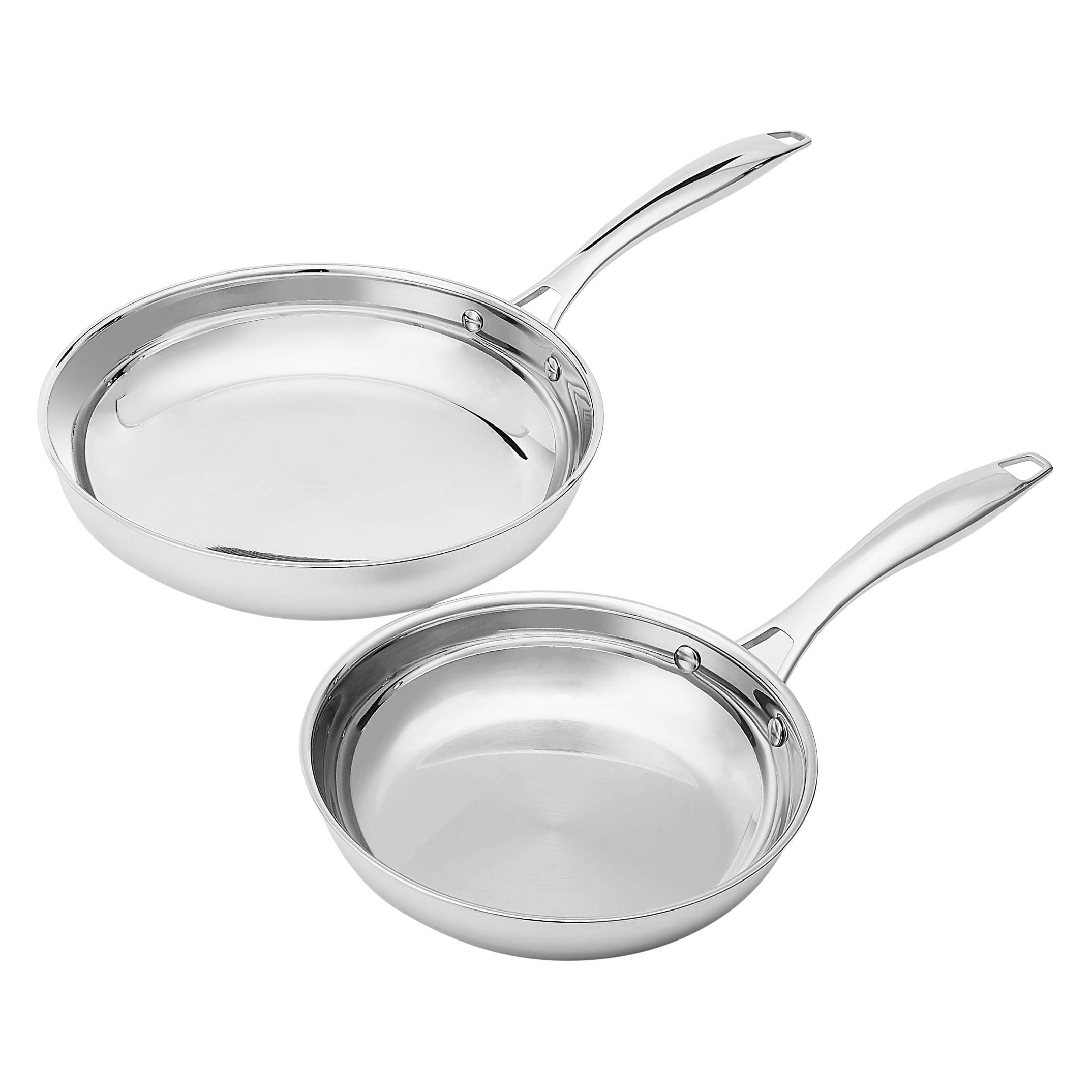 Amazon Basics 2-Piece Stainless Steel Induction Frying Pan Set, Oven Safe, Riveted Handle, Heat Distributes Evenly, 8-inch & 10-inch, Silver