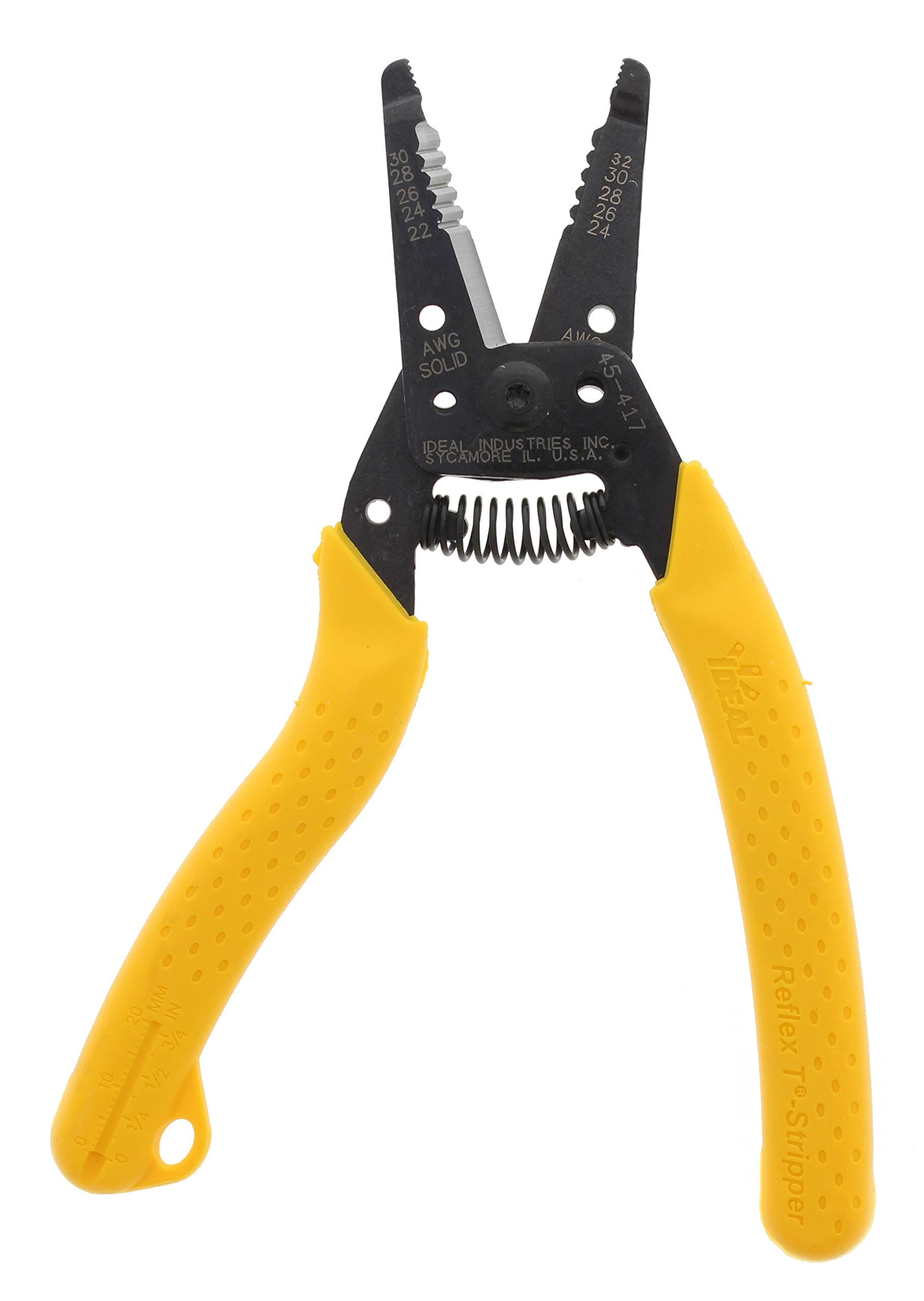 IDEAL Electrical 45-417 Premium Reflex T Stripper - 22-30 AWG solid, 24-32 AWG stranded, Wire Stripper with Plier Nose, Slide Lock, Textured Grips