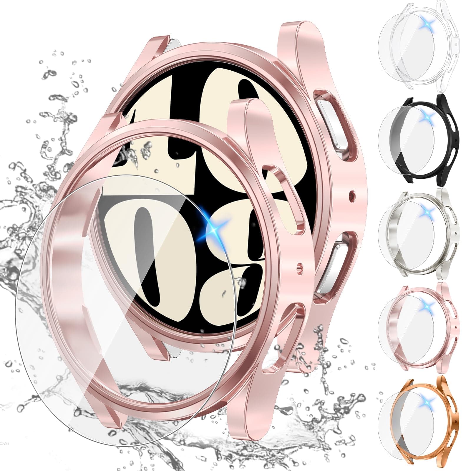 Tensea [5+5Pack for Samsung Galaxy Watch 6 Screen Protector Case 40mm Accessories, Hard PC Bumper/HD Anti-Fog Tempered Glass Protective Film, Face Cover Set, Galaxy Watch 6 Case for Women Men