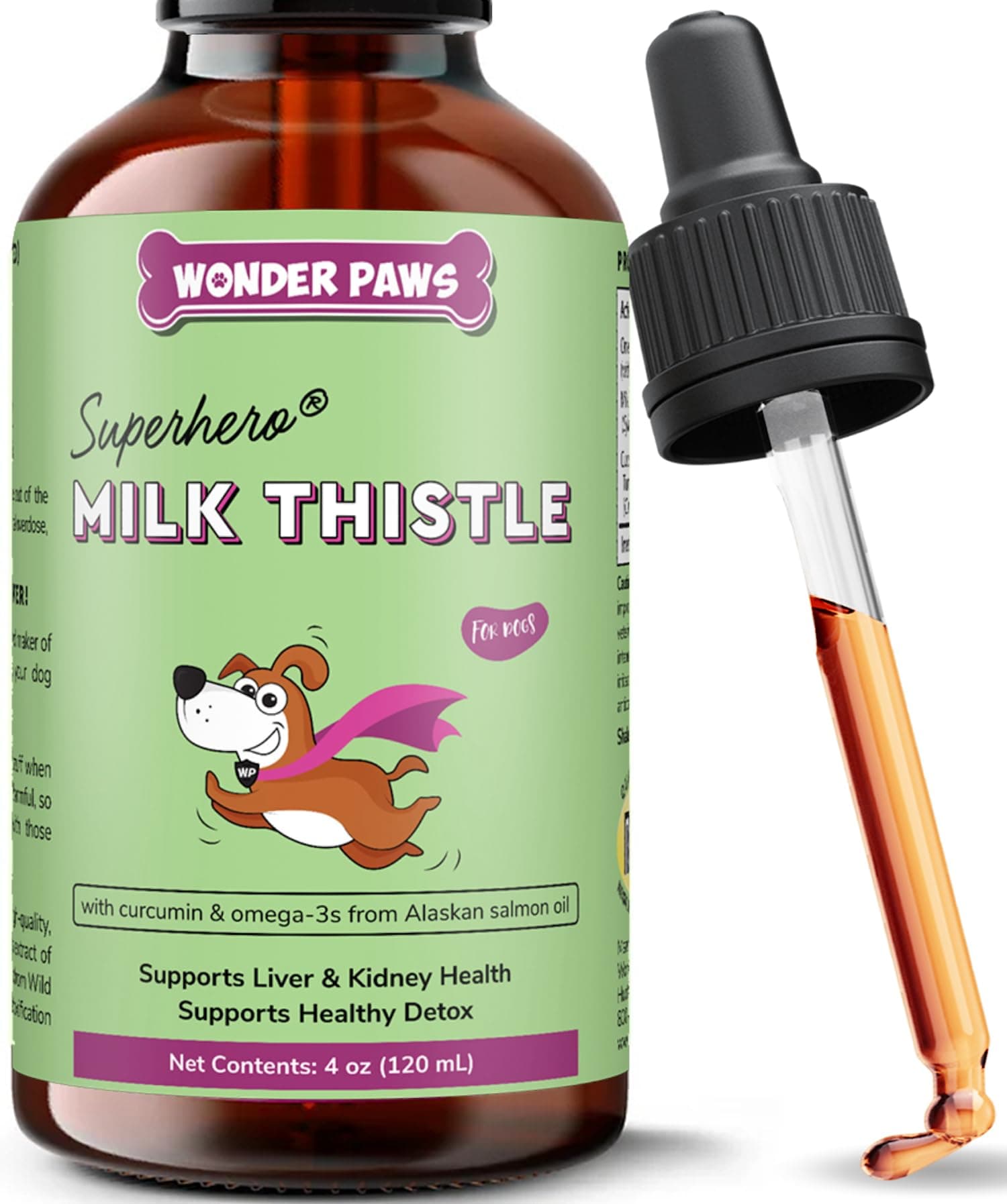 Milk Thistle, Liver Support for Dogs, Supports Kidney Function for Pets, Detox, Hepatic Support, with Wild Alaskan Salmon Oil & Curcumin, Omega 3 EPA & DHA (4 Oz)