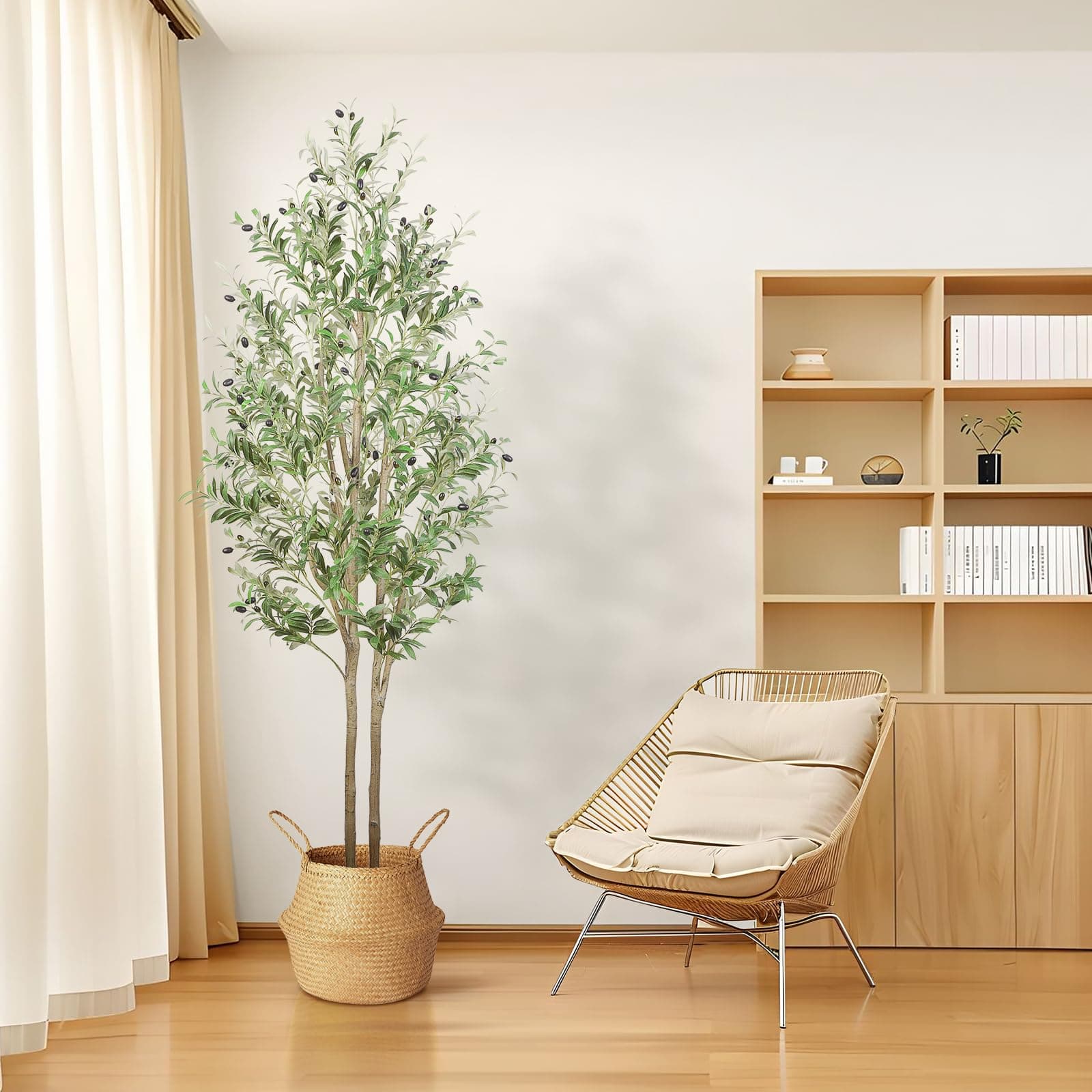 Alupssuc 7.2FT Artificial Olive Tree, Fake Olive Tree with Lifelike Leaves and Fruits, Faux Tall Plant Indoor Outdoor for Home Living Room Bedroom Balcony Corner Office Garden Decor