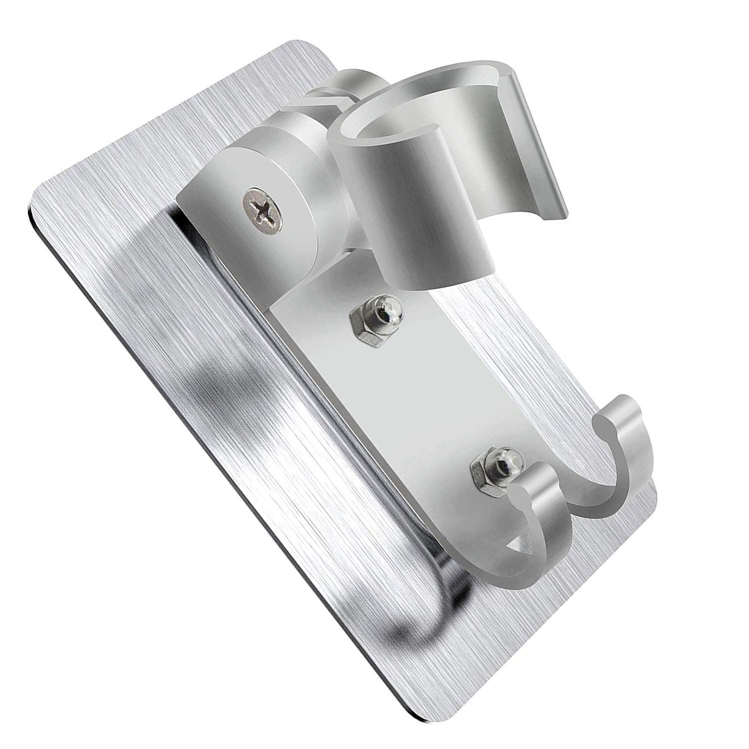 XelparucTSShower Head Holder Wall Mount Bracket with 2 Hanger Hooks, Adjustable,Super Heavy Duty, Strong Adhesive for Bathroom,No-Damage Hanging Strips,Better Than Suction Cups(Sliver)