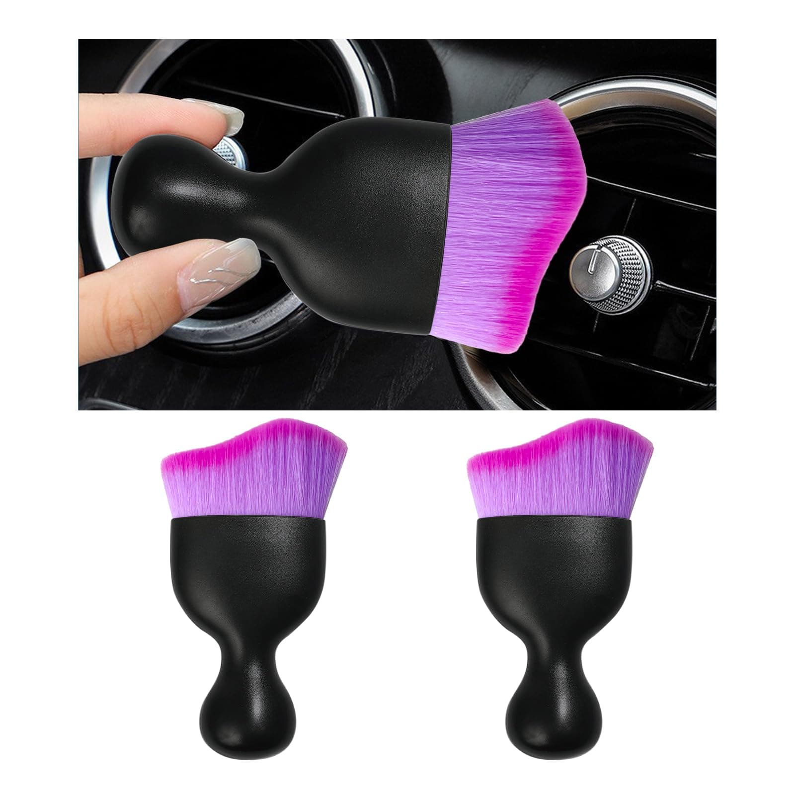 2PCS Car Interior Dust Brush, Soft Scratch Free Auto Detailing Brushes, Universal Vehicle Interior Cleaning Tool for Automotive Dashboard, Air Vents, Leather (Double Purple)