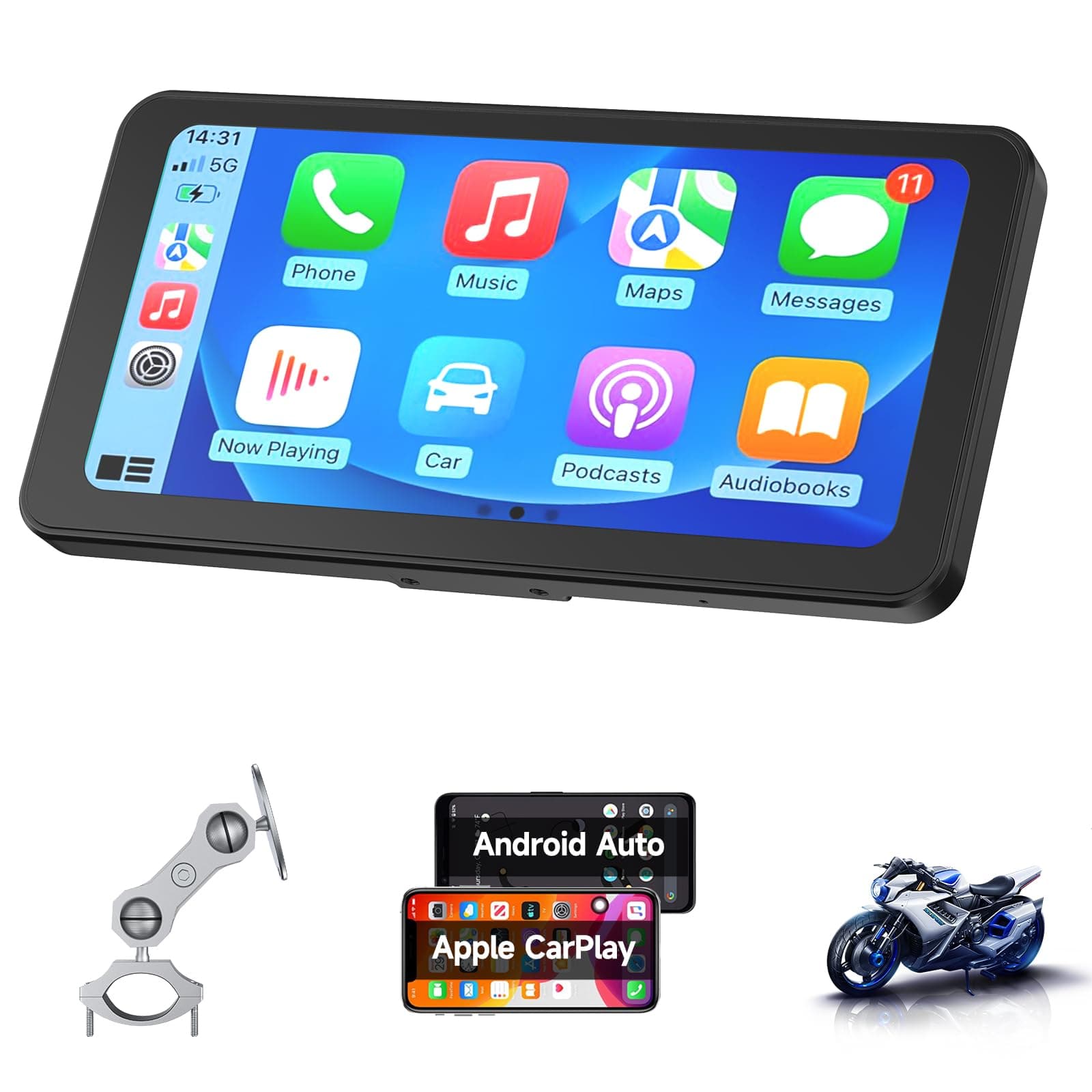Spedal CL871 6.25" Motorcycle CarPlay ＆ Android Auto Screen, Full Body Waterproof, GPS Navigation for Motorbike, Bluetooth, Siri/G00gle Assistant