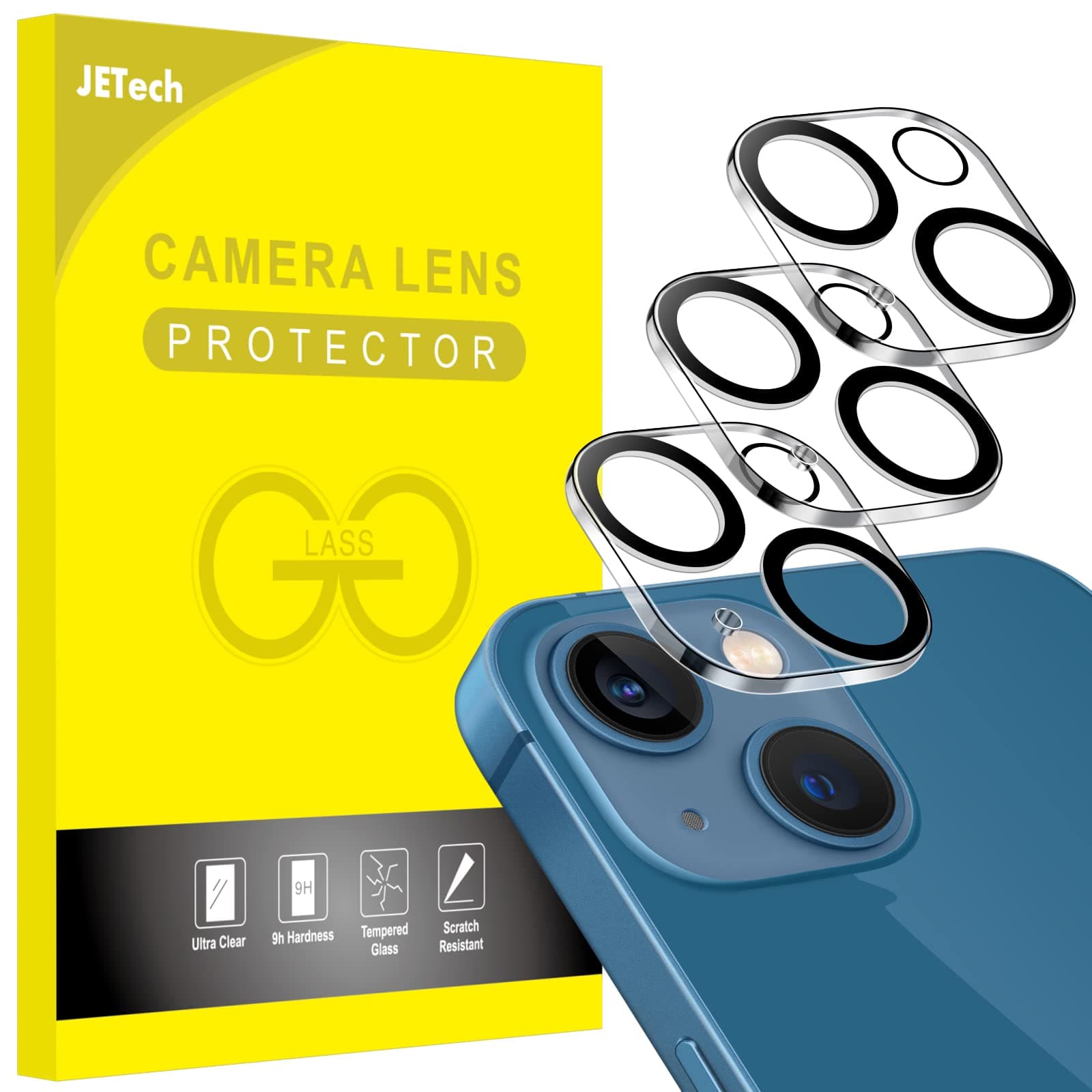 JETech Camera Lens Film for iPhone 13 6.1-inch/iPhone 13 mini 5.4-inch, 9H Tempered Glass, High Transparency, Scratch-Resistant, No Impact on Night Photography, Set of 3
