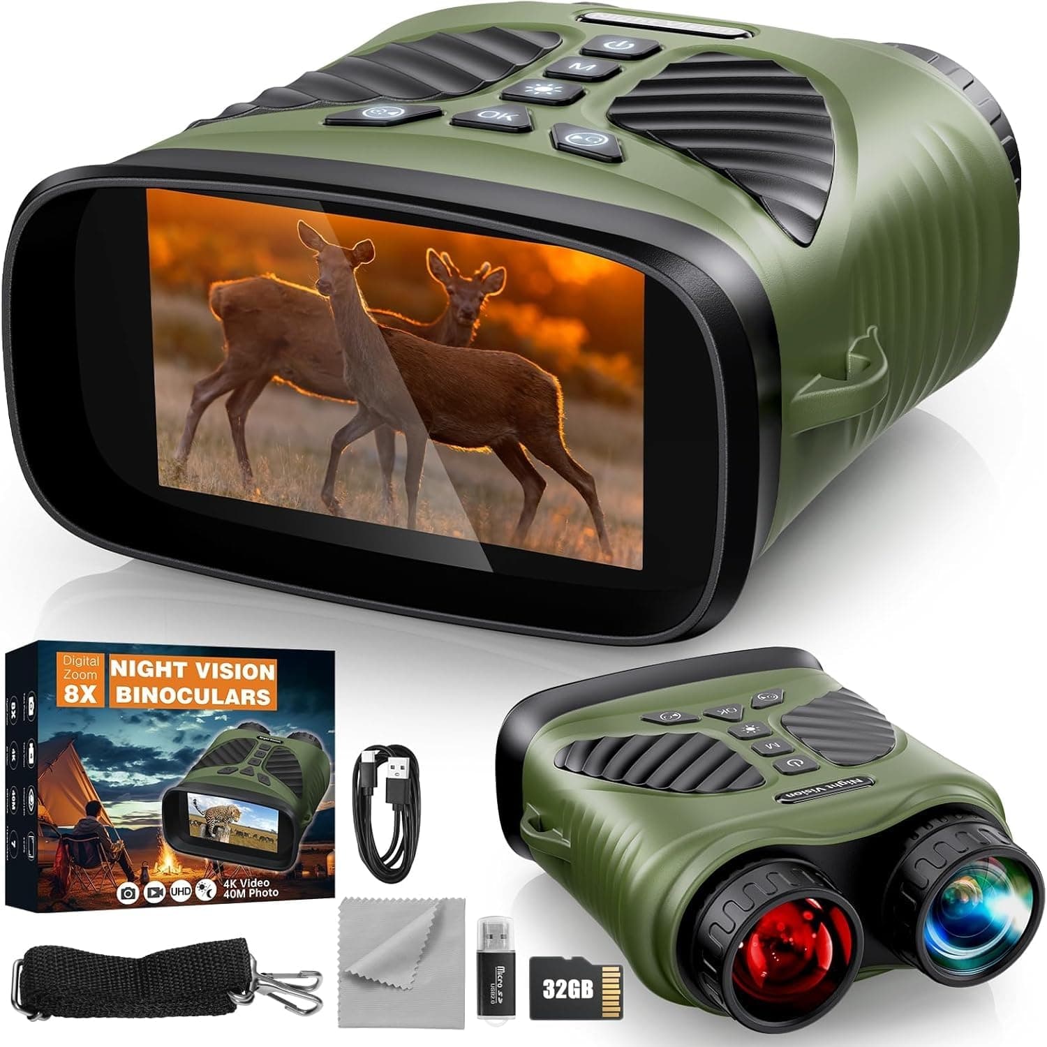 Night Vision Goggles - 4K Night Vision Binoculars with 48MP and 3 Inch Display, 8X Digital Zoom and 7-Level Infrared Black with White, Backlit Buttons, Type-C Fast Charging & Detachable Battery