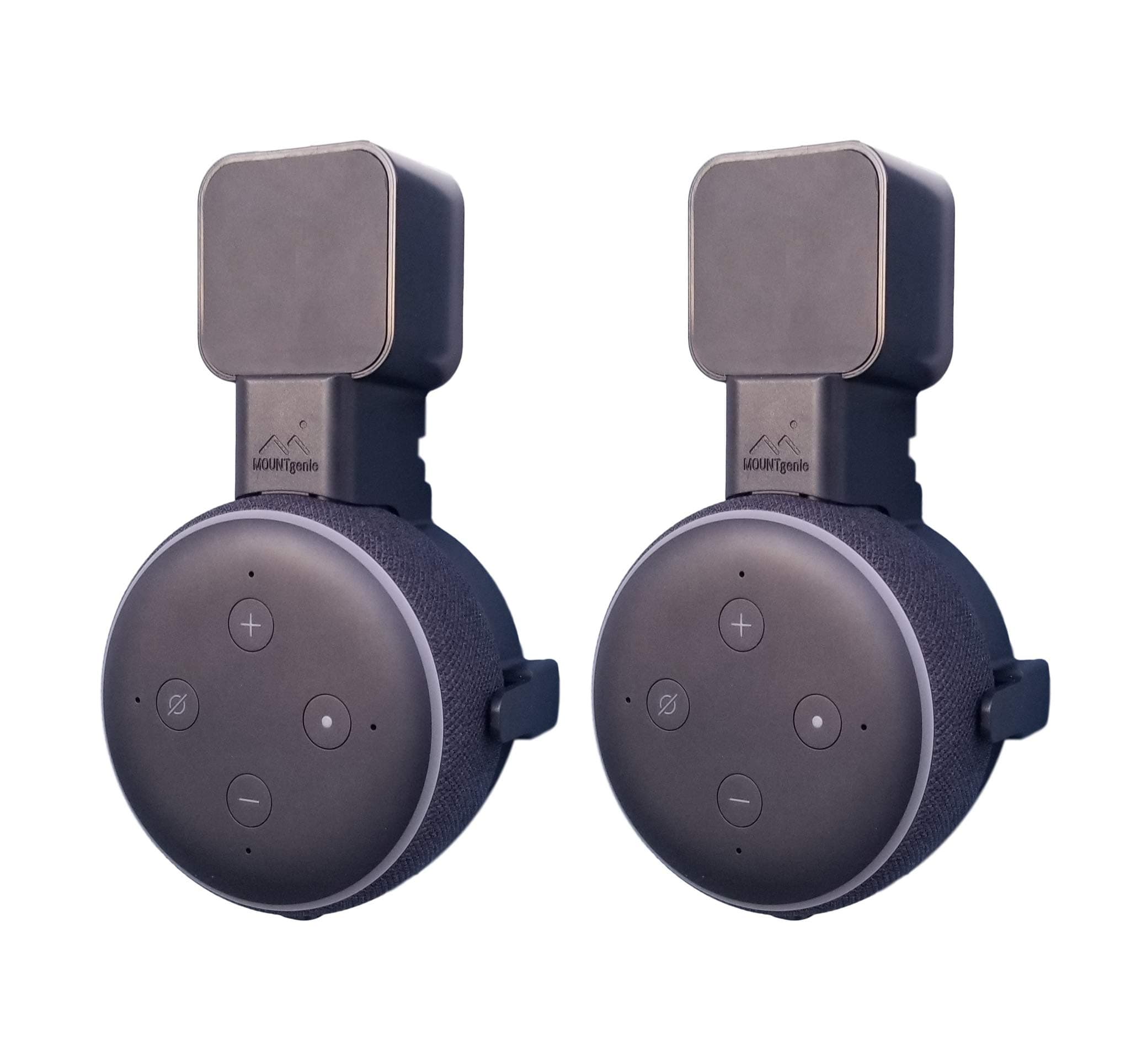 Dot Genie [Square Plug ONLY 2018-2021: Dot 3rd Gen Wall Mount | The Original Outlet Hanger | No Muffled Sound | Exposed Speaker Grill, Mics, and Lights (Black, 2-Pack)