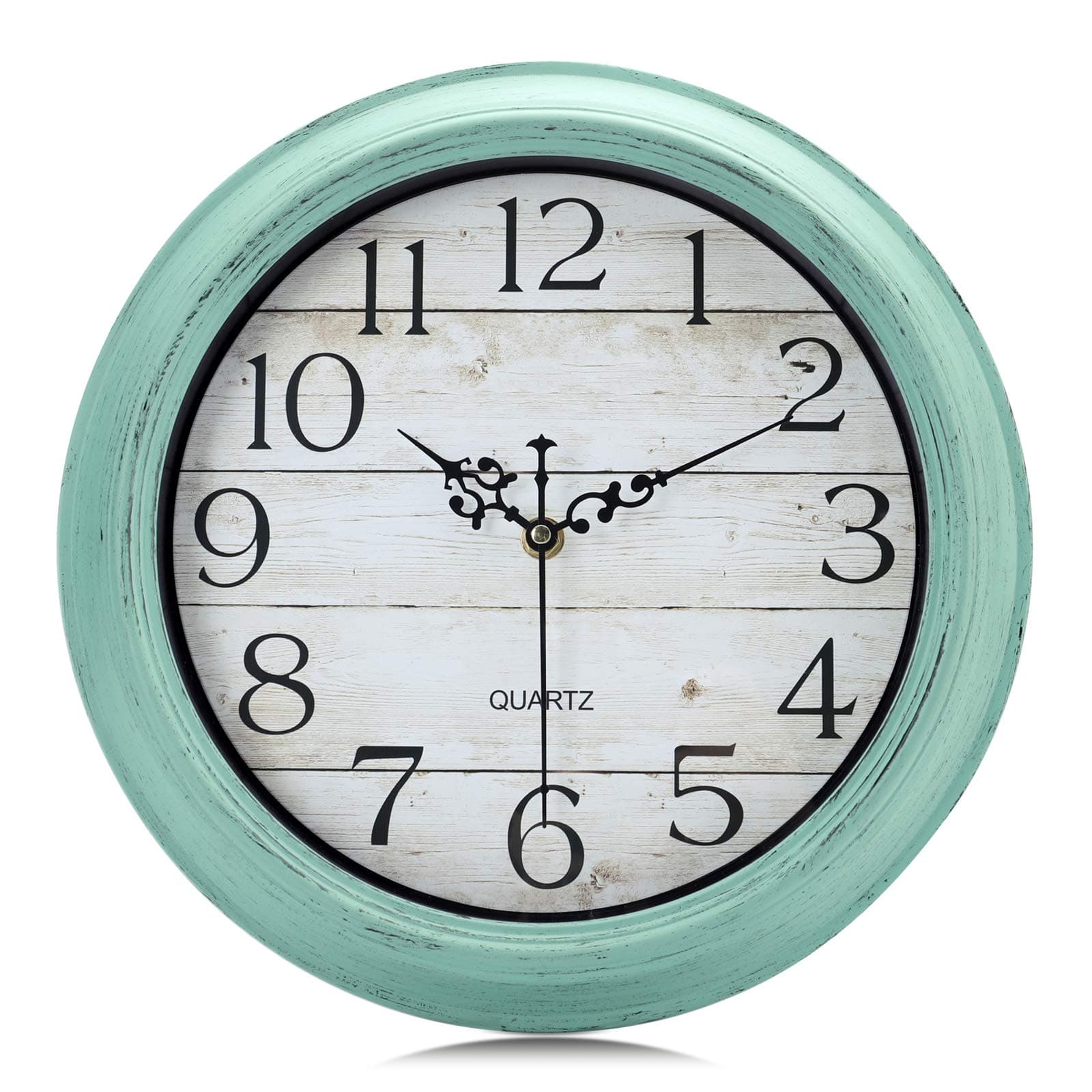 Lafocuse Classic Retro Green Turquoise Kitchen Clock-Arabic Numerals Clock for Living Room Decor-Clock 12 Inch Silent Non Ticking for Bedroom Office