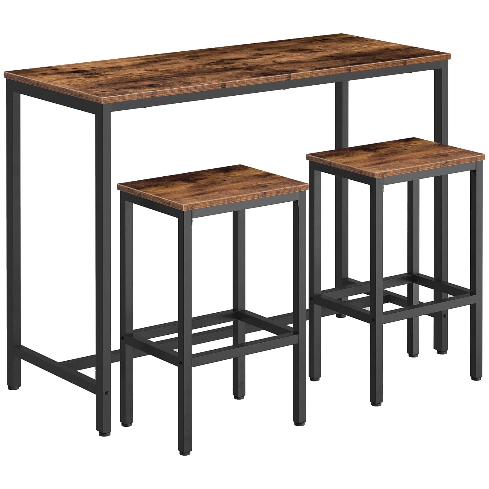 HOOBRO Bar Table and Chairs Set, 47.2” Rectangular Pub Table with 2 Stools for Small Space, High Top Table, 3-Piece Breakfast stools Set, Sturdy Metal Frame, Easy to Assemble, Rustic Brown BF52BT01