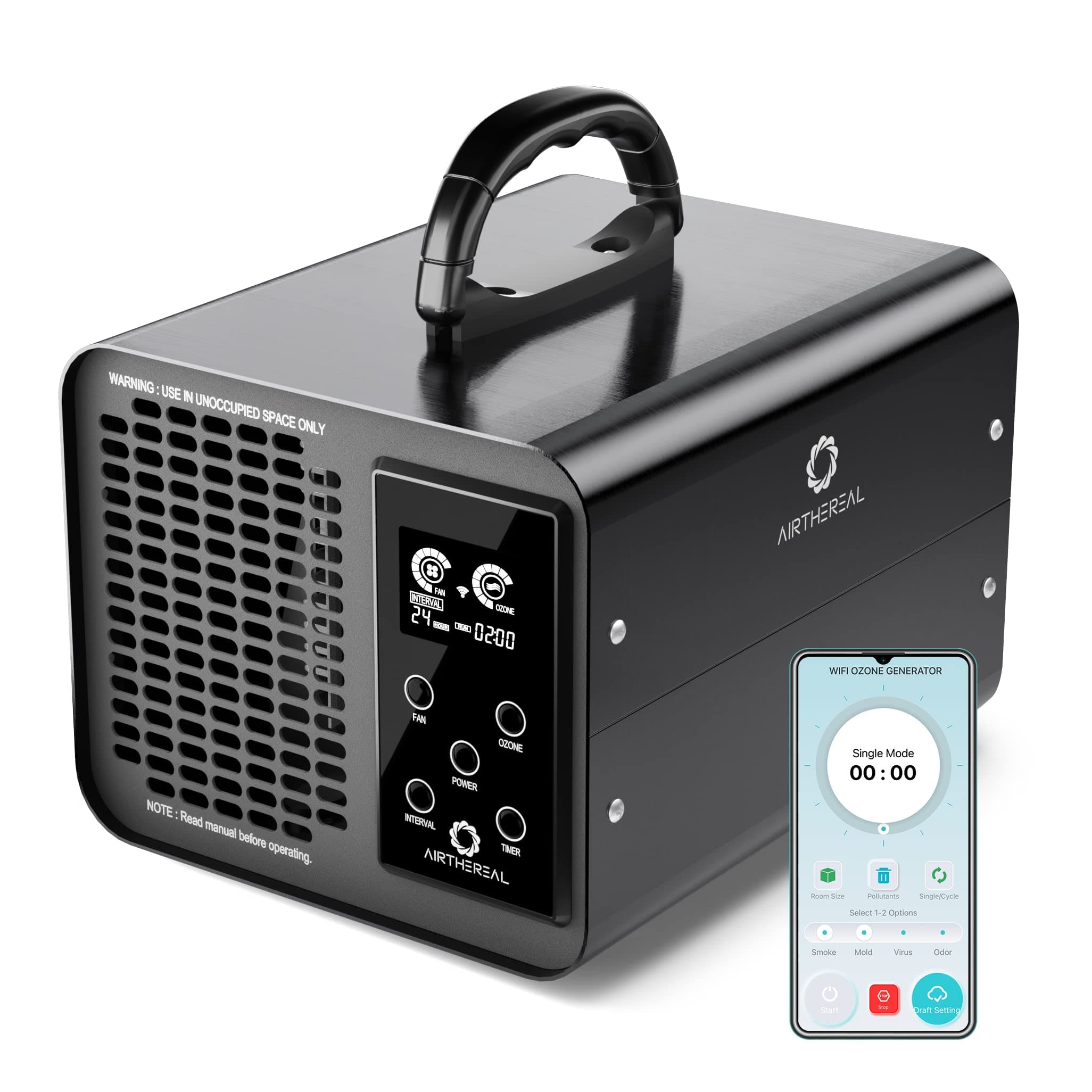 - Airthereal MA10K-PRO SMART WiFi Ozone Generator - High Ozone Output Capacity Ozonator- Odor Remover, Deodorizer, Sterilizer - Adjustable Output and Timer Settings for Any Size Room - Black