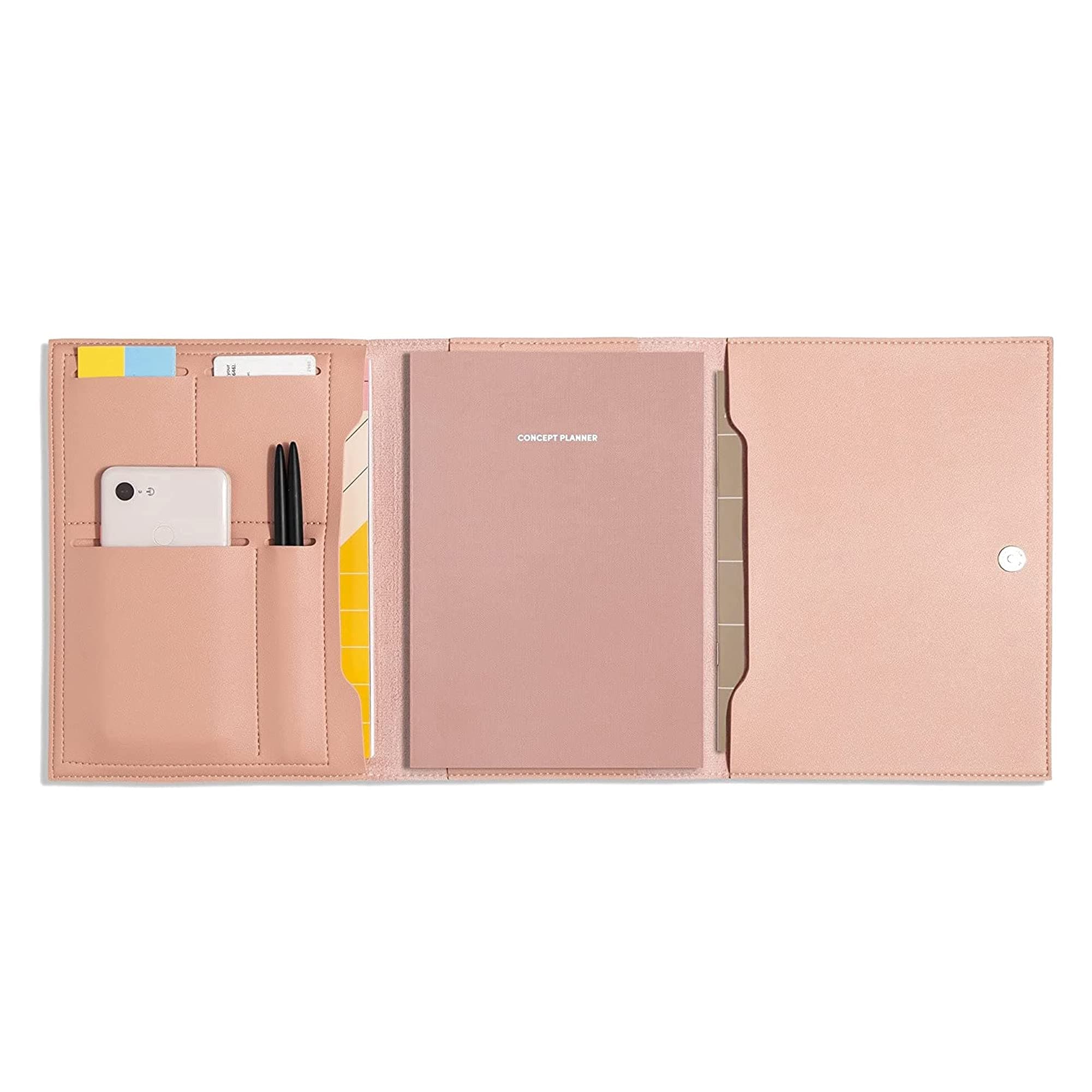 Minimalist Travel Folio Organizer, with Notepad, Medium (9.25 x 7 in), Made of Vegan Leather - Blush