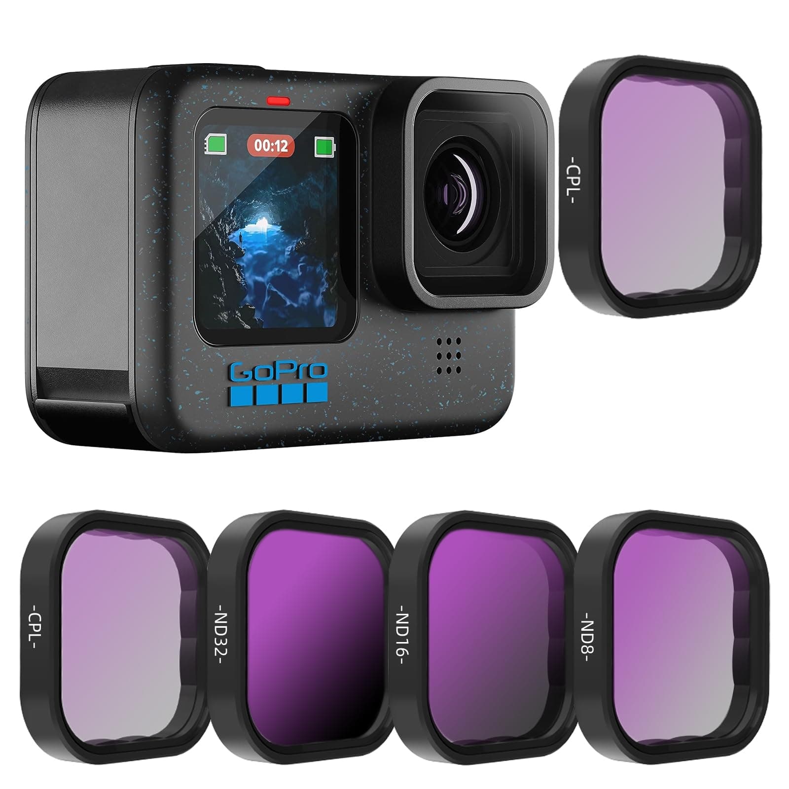 REYGEAK 4-Pack Filter Set CPL ND8 ND16 ND32 Compatible for GoPro Hero 12 /11/10/9 Black, Neutral Density and Polarizing Lens Filter Kit Lens Protector for GoPro Accessories Aluminum Alloy Frame