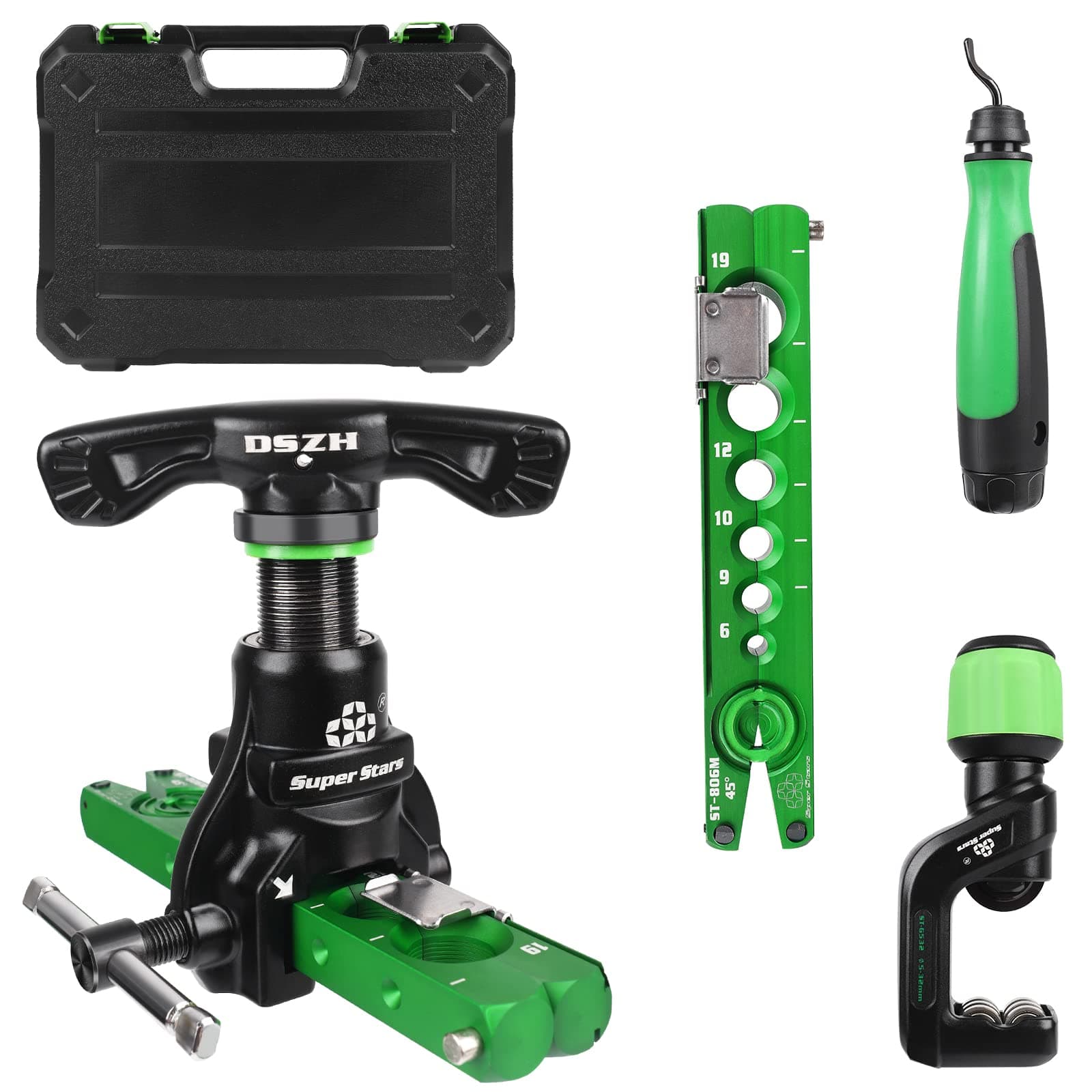 Flaring Tool Kit 1/4”-3/4” HVAC Single Flare Tool, 45° Eccentric Type Manual Tubing Flaring Tool Kit, Deburring Tool for Copper Aluminum Pipe