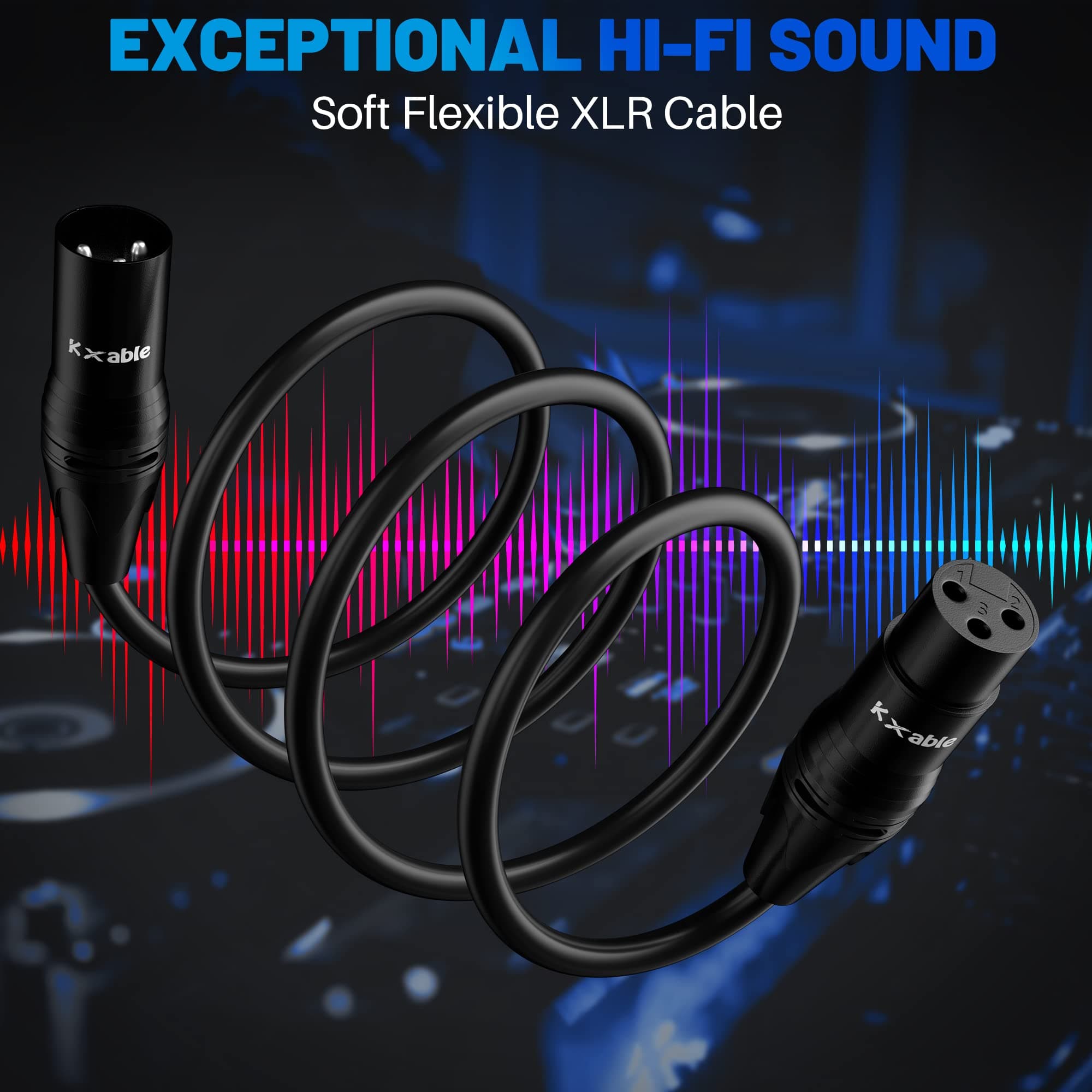 Kxable XLR Microphone Cable 150 Feet, 3 Pin Shielded Balanced Male to Female Mic Cord, Zinc Alloy Shells, OFC, Heavy-Duty Patch Cable for Amplifier, Speaker, Mixer with 5 Cable Ties