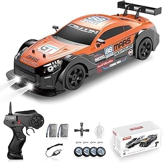 RC Drift Car 2.4GHz 1:16 Scale 4WD High Speed Remote Control Cars Vehicle with LED Lights Two Batteries and Drifting Tires Racing Sport Toy Cars for Adults Boys Girls Kids