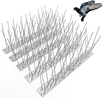Bird Spikes for Pigeons Small Birds, Bird Deterrent Spikes for Outside to Keep Squirrel Cat Away, Stainless Steel Wire 5 Strips 4 Feet